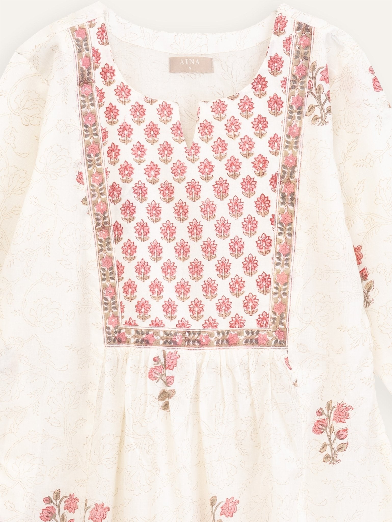 Alanah Cotton Block Printed A - Line Kurta - AINA