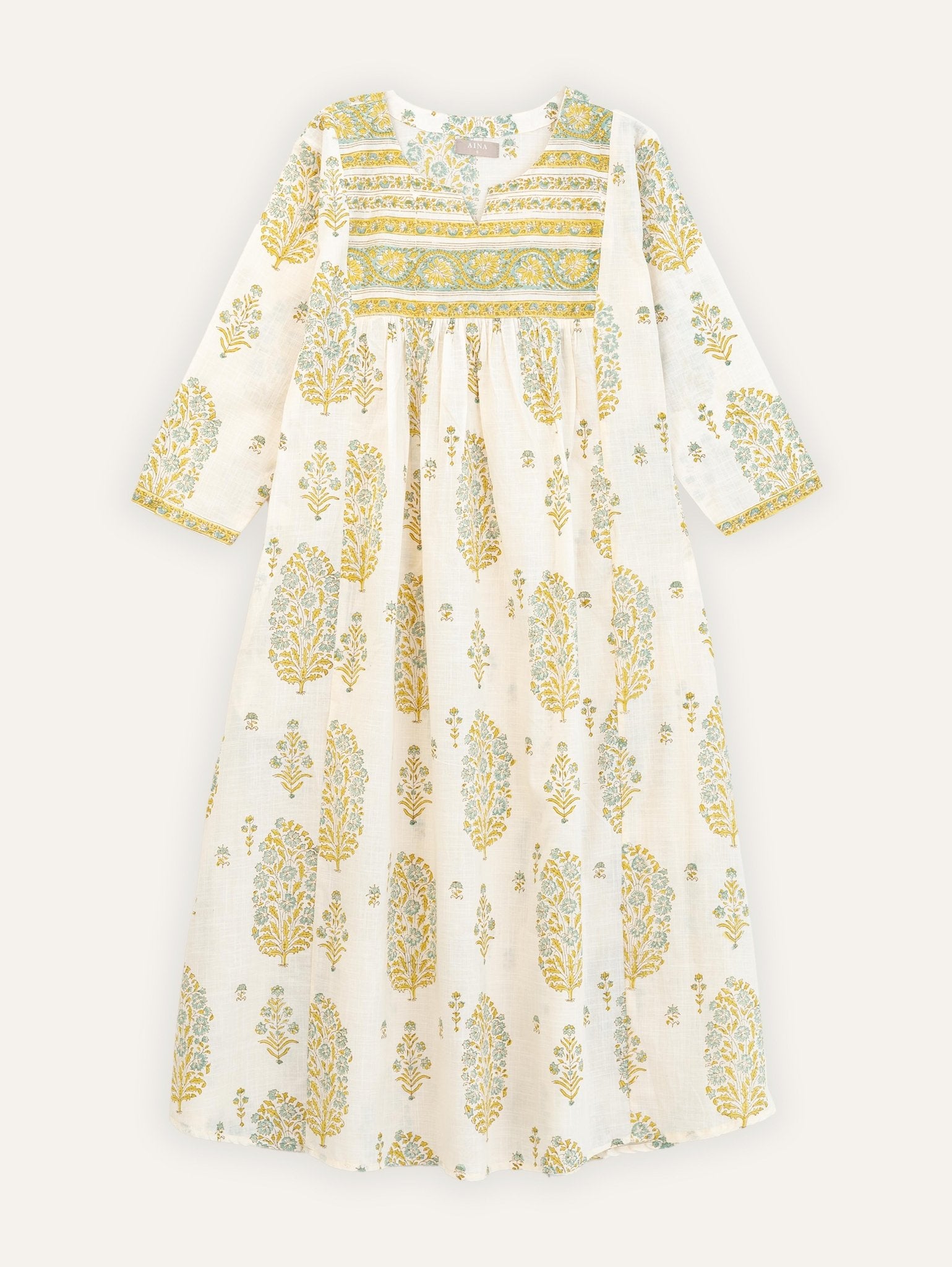 Alani Cotton Slub Block Printed A - Line Kurta - AINA