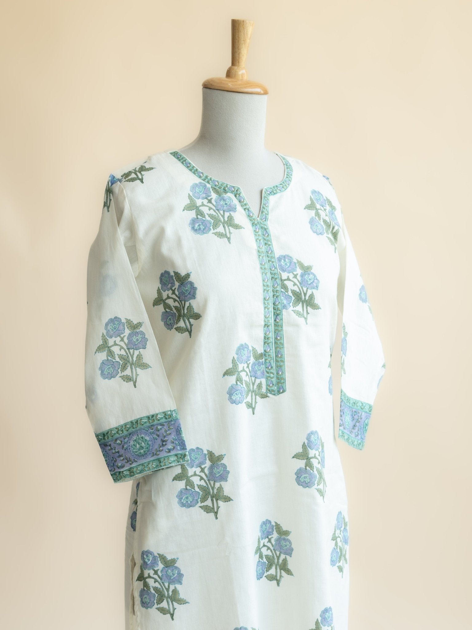 Aleena Cotton Block Printed Straight Kurta - AINA