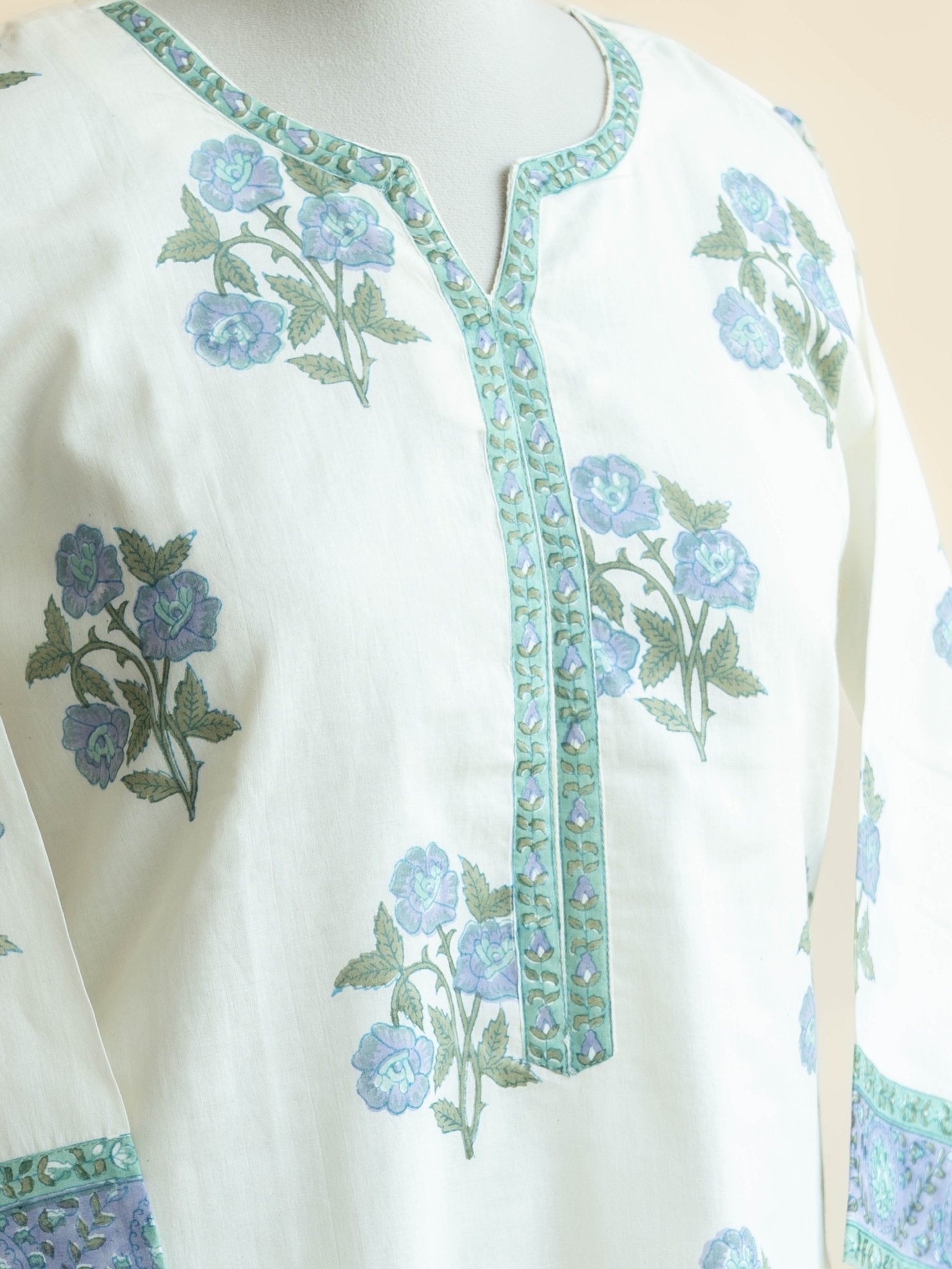 Aleena Cotton Block Printed Straight Kurta - AINA