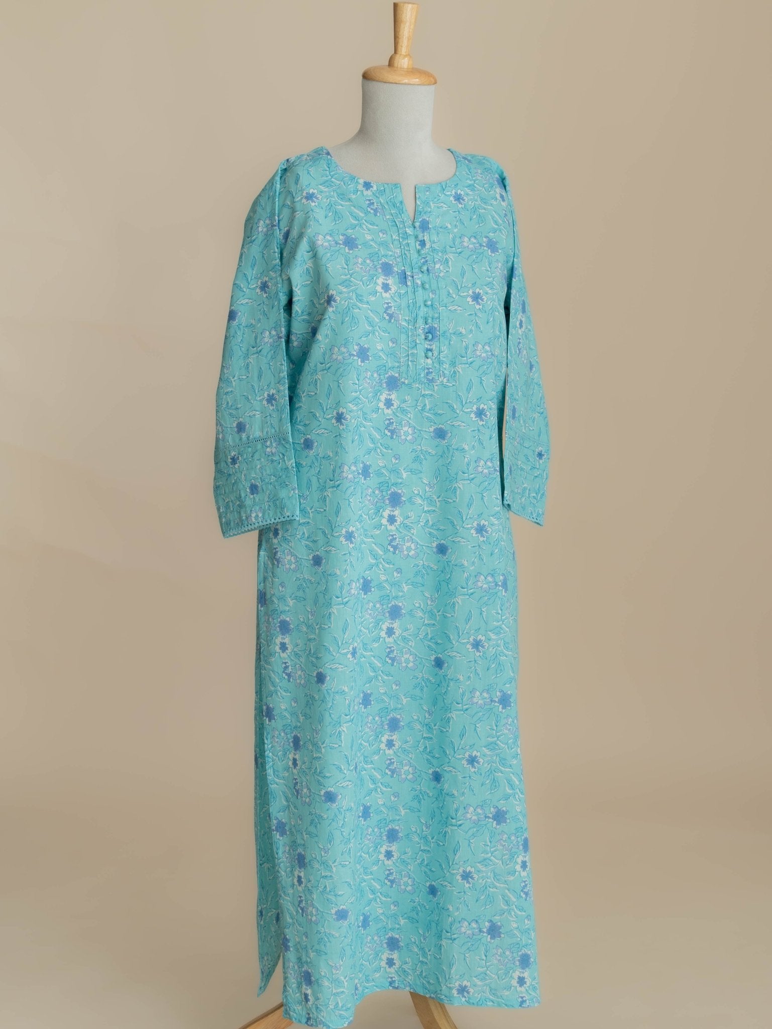 Aleya Cotton Block Printed Straight Kurta - AINA