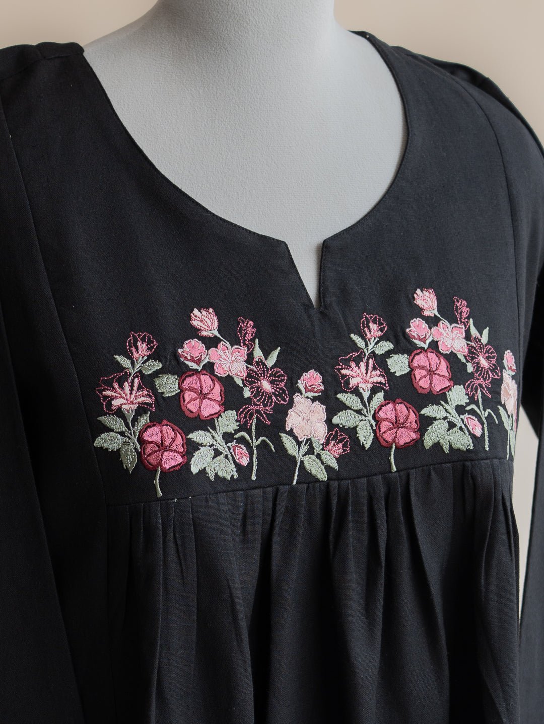 Aleyah Cotton Flax Embroidered A - Line Kurta - AINA