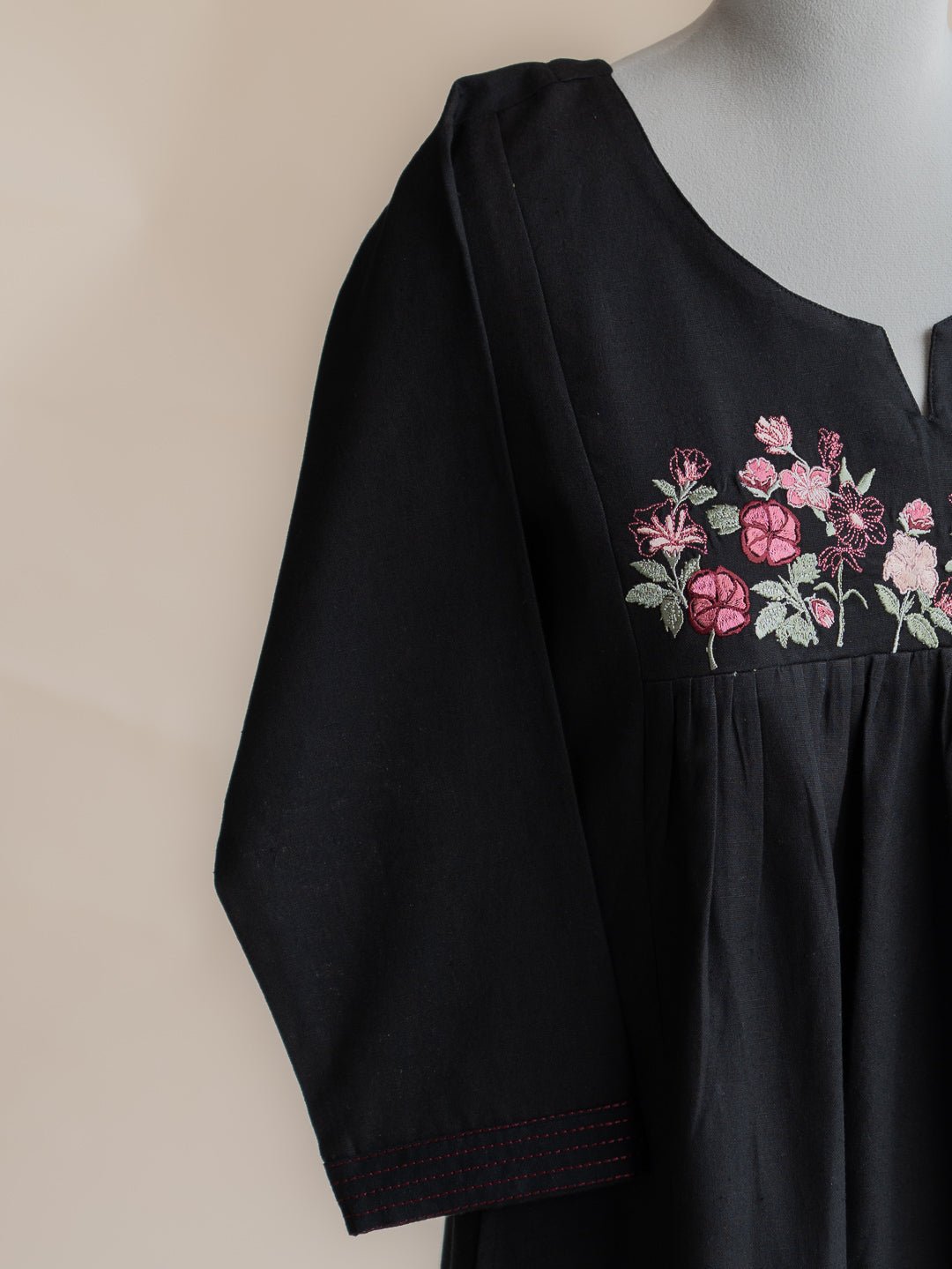 Aleyah Cotton Flax Embroidered A - Line Kurta - AINA