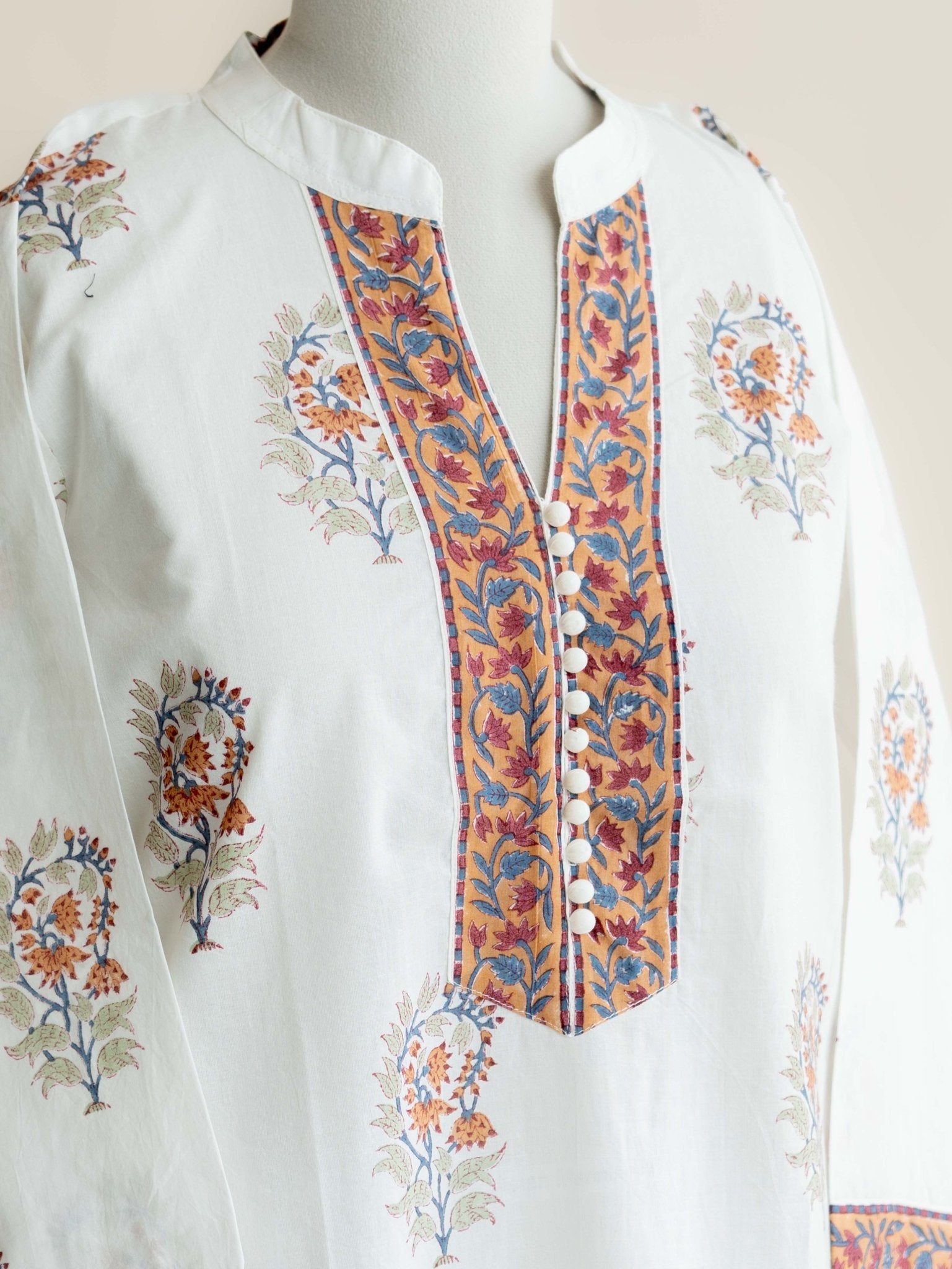 Alisha Cotton Block Printed Straight Kurta - AINA
