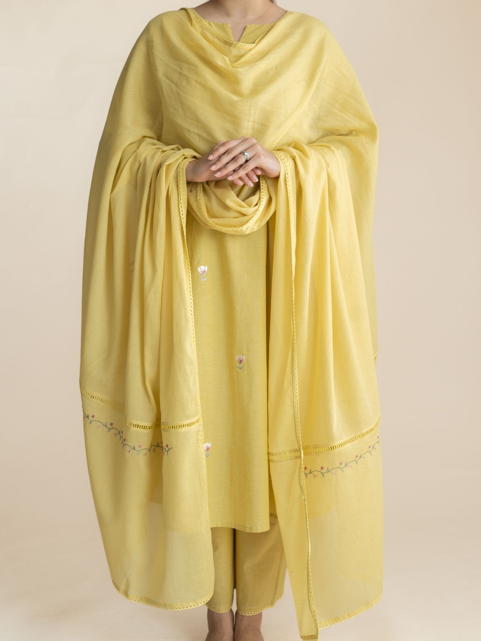 Alisha Cotton Handloom Embroidered A-Line Suit Set - AINA