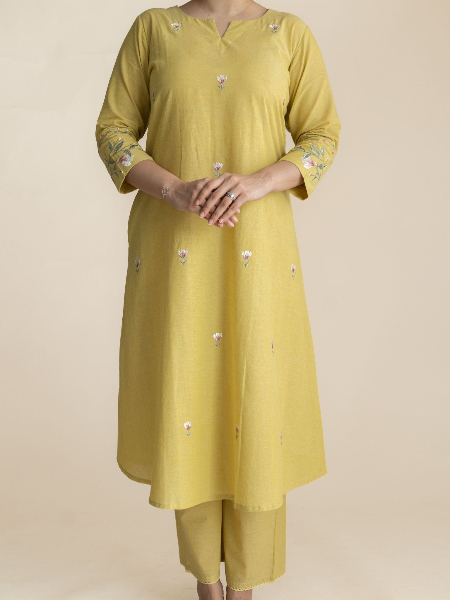 Alisha Cotton Handloom Embroidered A-Line Suit Set - AINA
