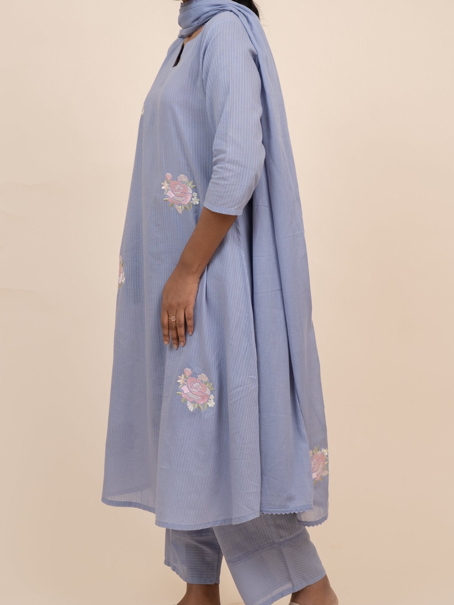 Aloha Cotton Embroidered A - Line Suit Set - AINA