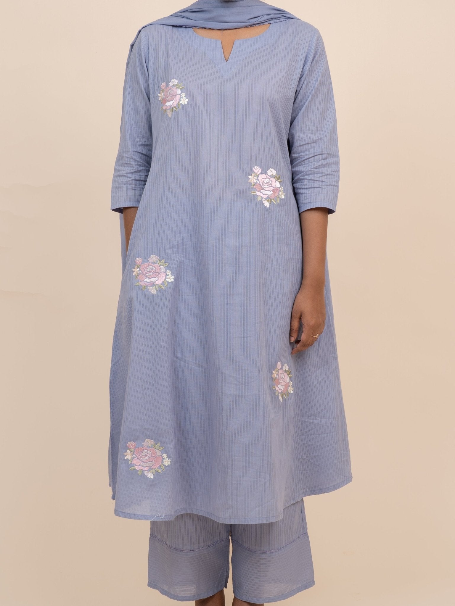 Aloha Cotton Embroidered A - Line Suit Set - AINA