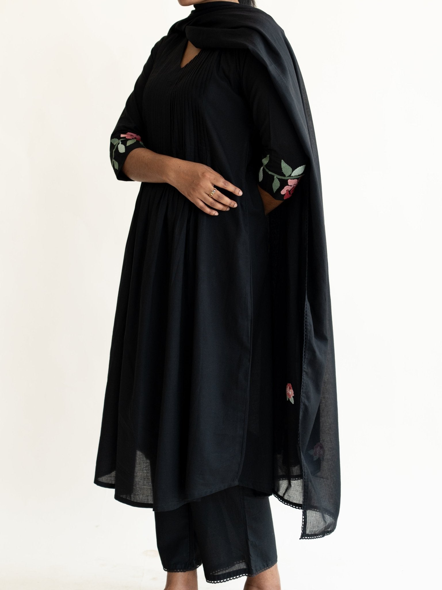 Amaal Cotton Embroidered A - Line Suit Set - AINA