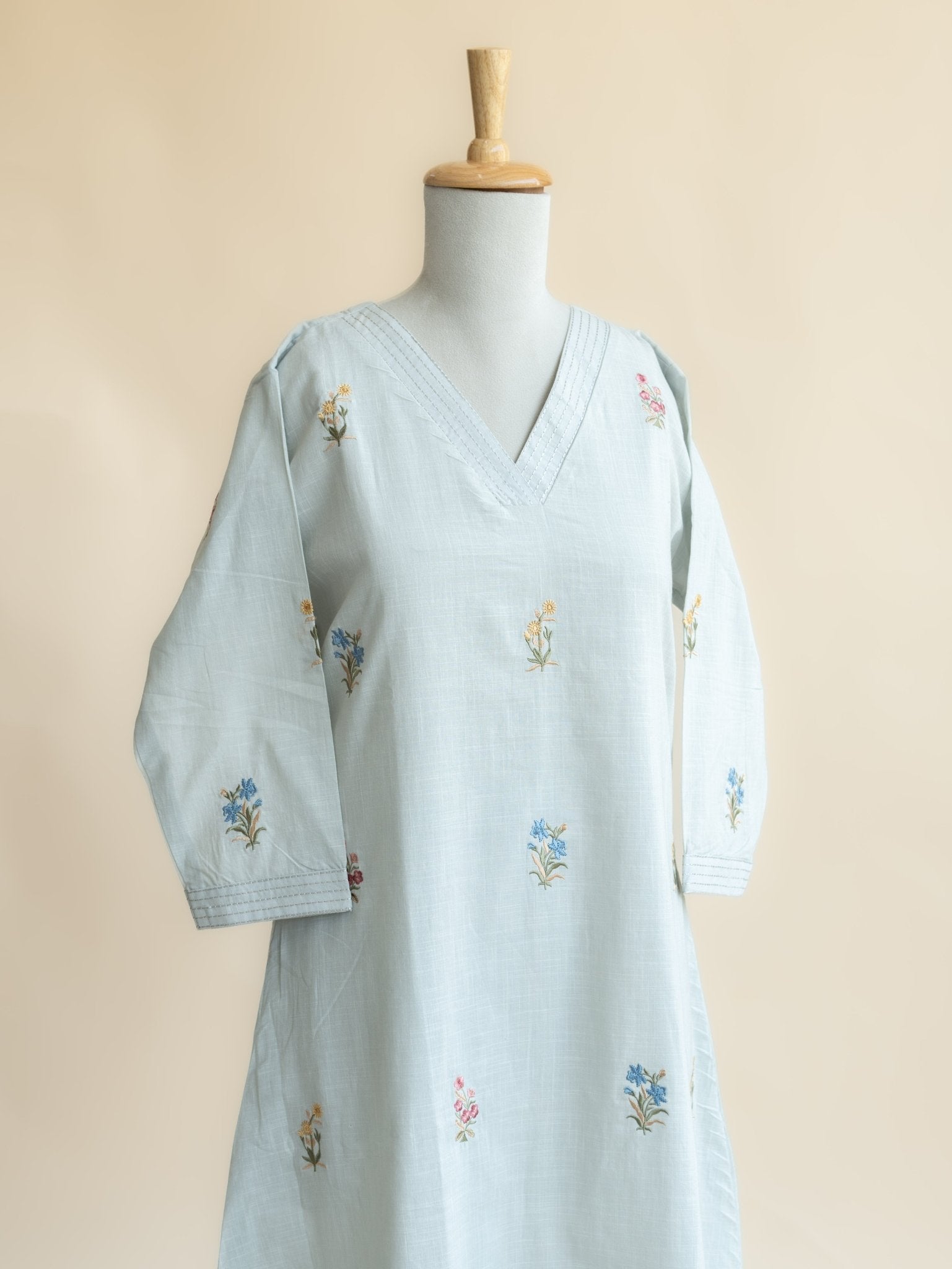 Amalda Cotton Slub Embroidered A - Line Kurta - AINA