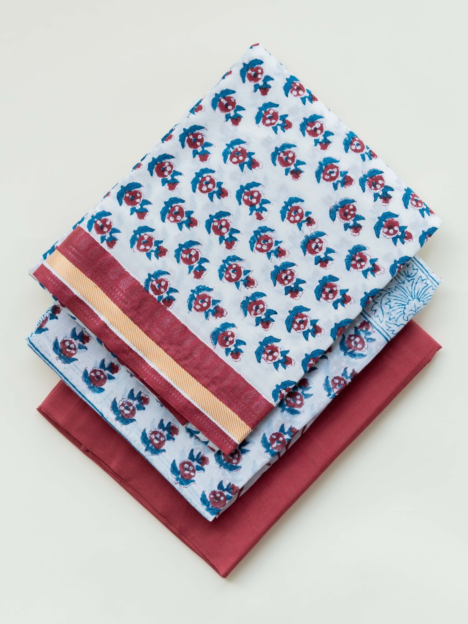 Amara Cotton Block Printed Unstitched Suit Set - 3 Piece - AINA