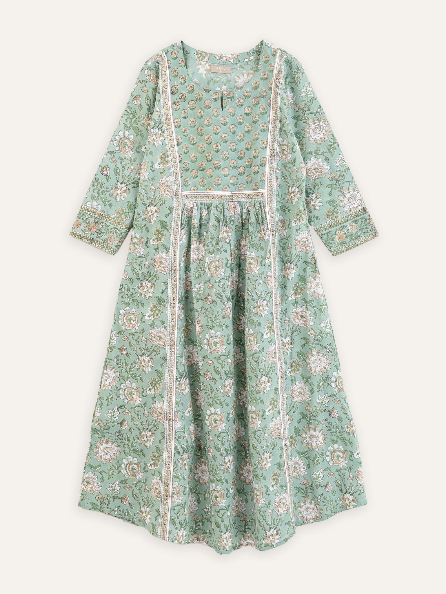 Ambili Cotton Block Printed A - Line Kurta - AINA
