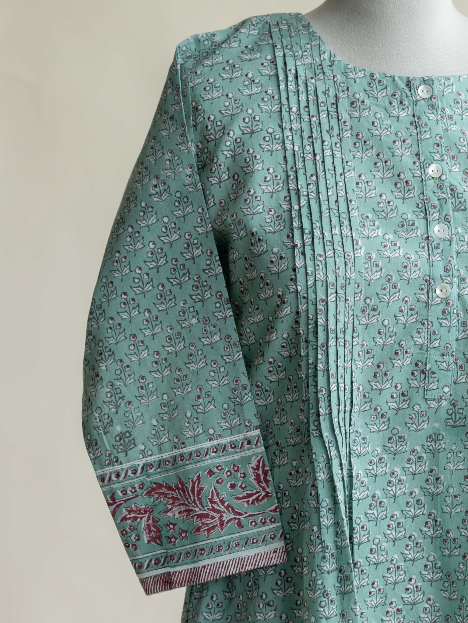Ameliya Cotton Block Printed A-Line Kurta - AINA