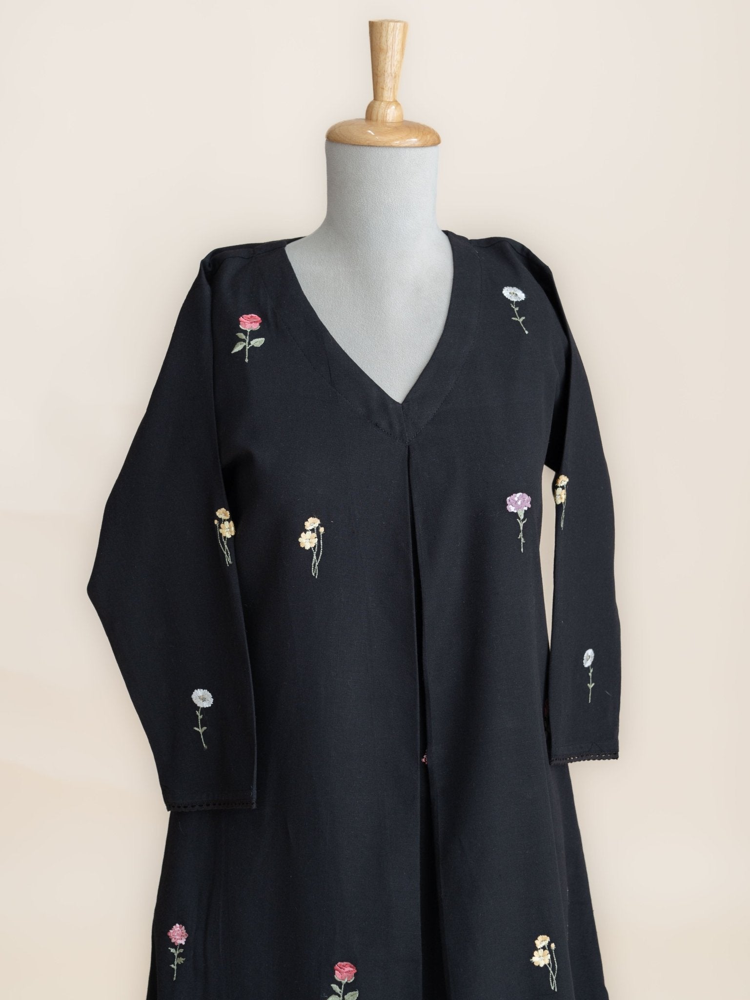 Ameya Cotton Flax Embroidered A-Line Kurta - AINA