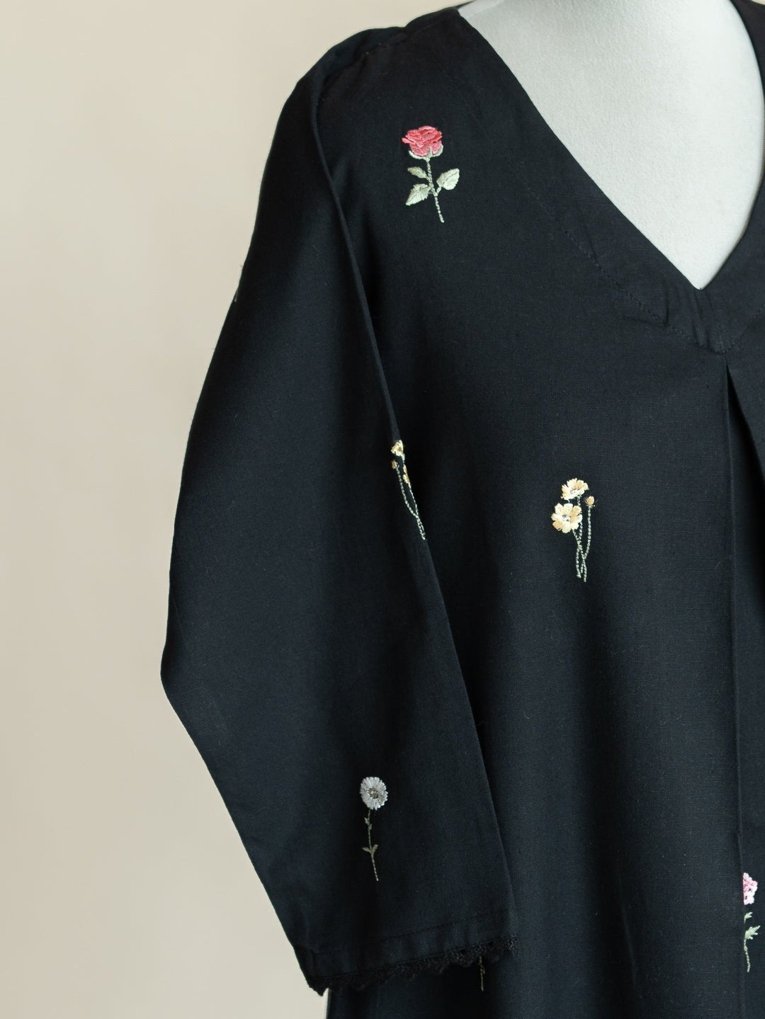 Ameya Cotton Flax Embroidered A - Line Kurta - AINA