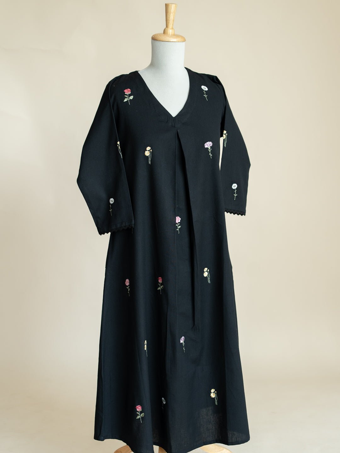 Ameya Cotton Flax Embroidered A - Line Kurta - AINA