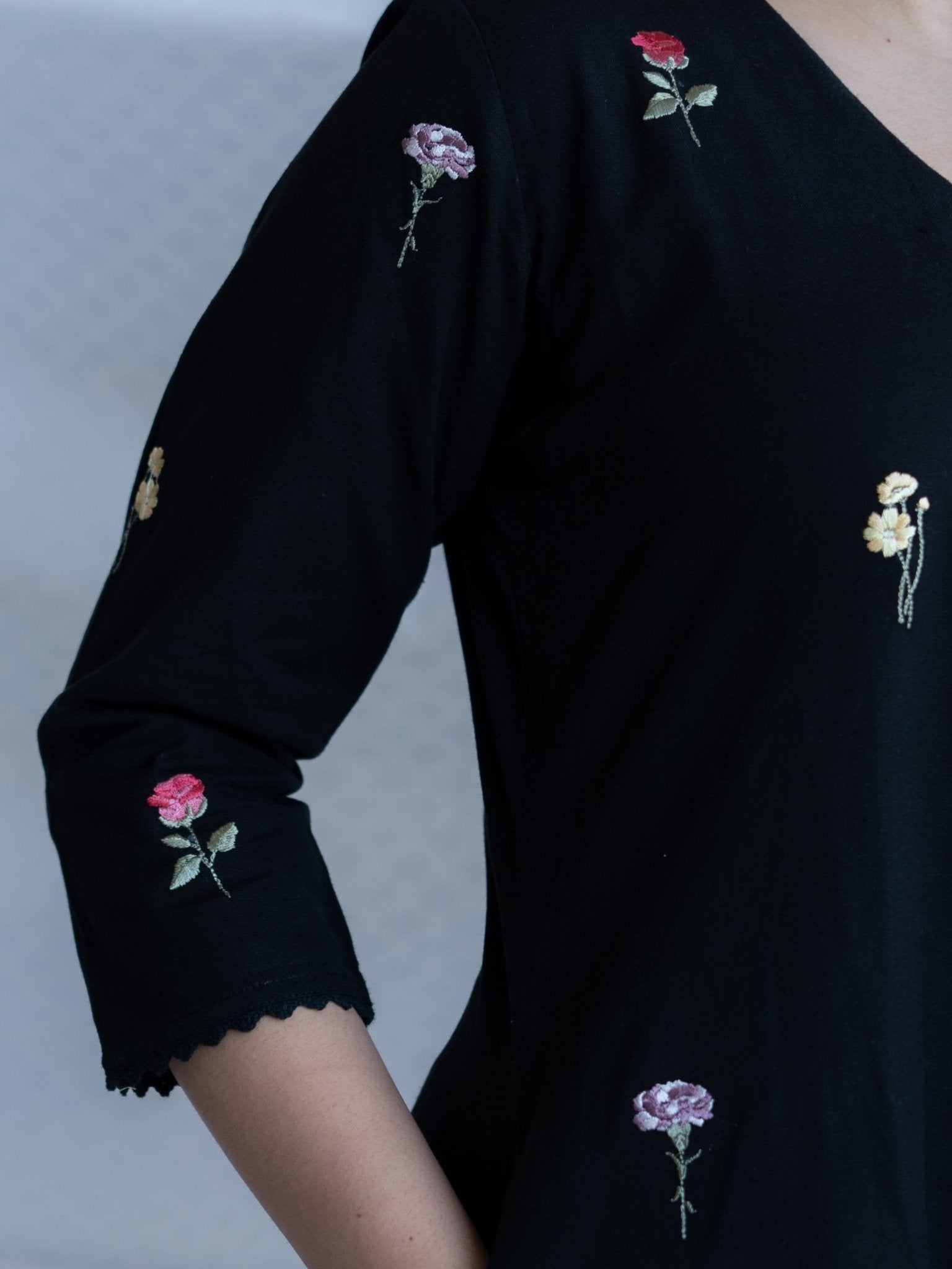 Ameya Cotton Flax Embroidered A - Line Kurta - AINA