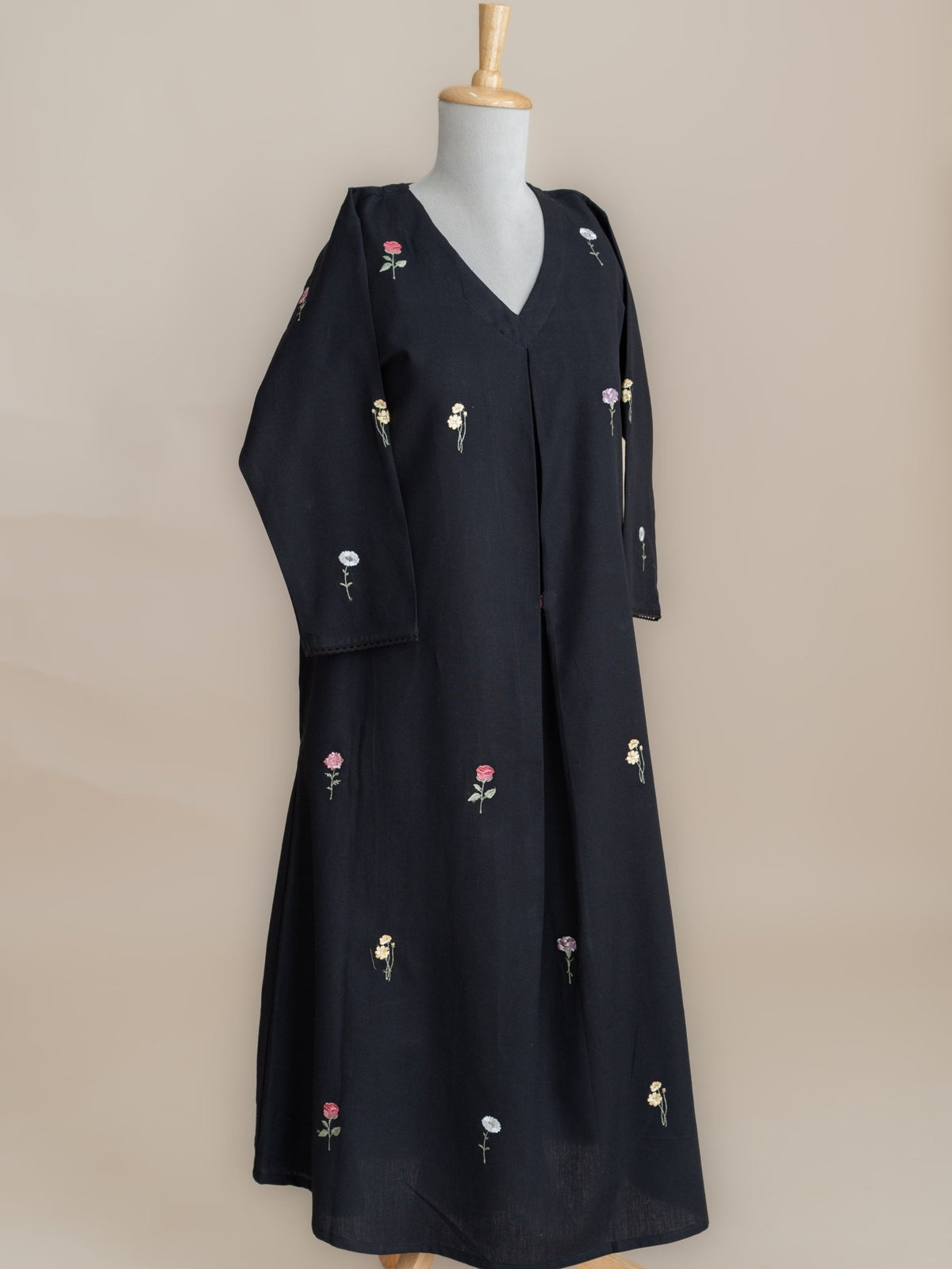 Ameya Cotton Flax Embroidered A-Line Kurta - AINA