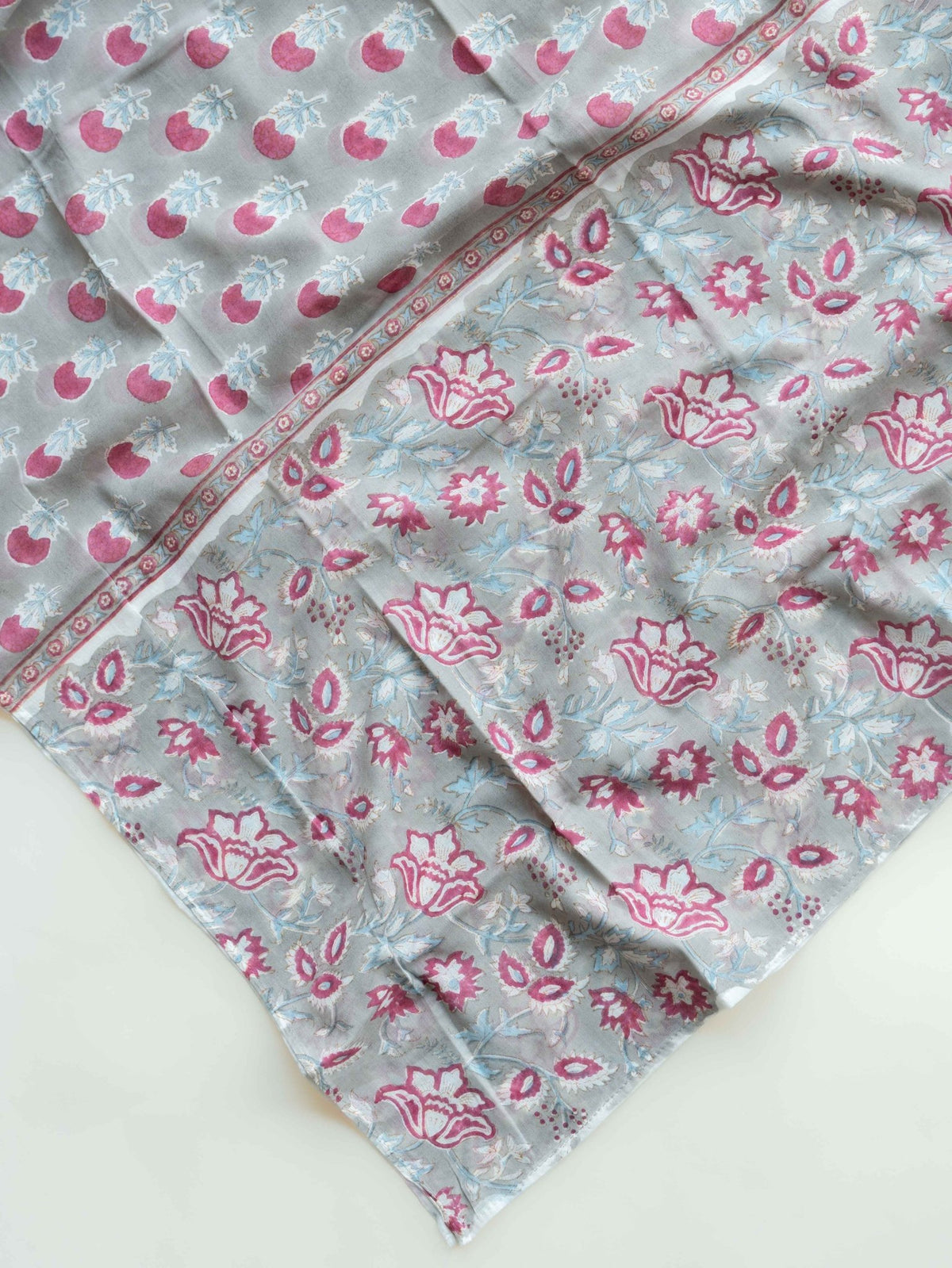 Amira Cotton Block Printed Unstitched Suit Set - 3 Piece - AINA