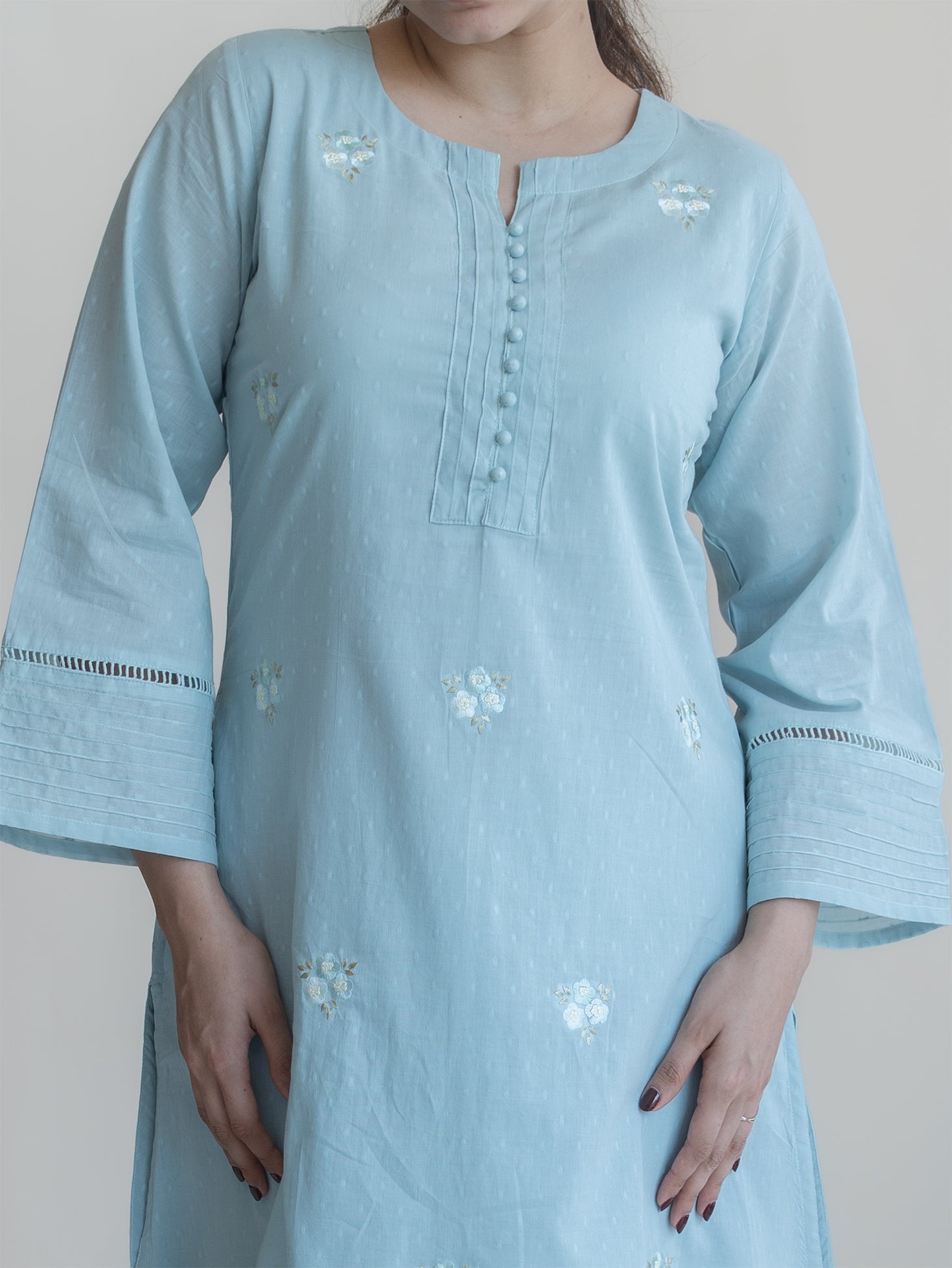 Amna Cotton Dobby Embroidered Straight Suit set - AINA