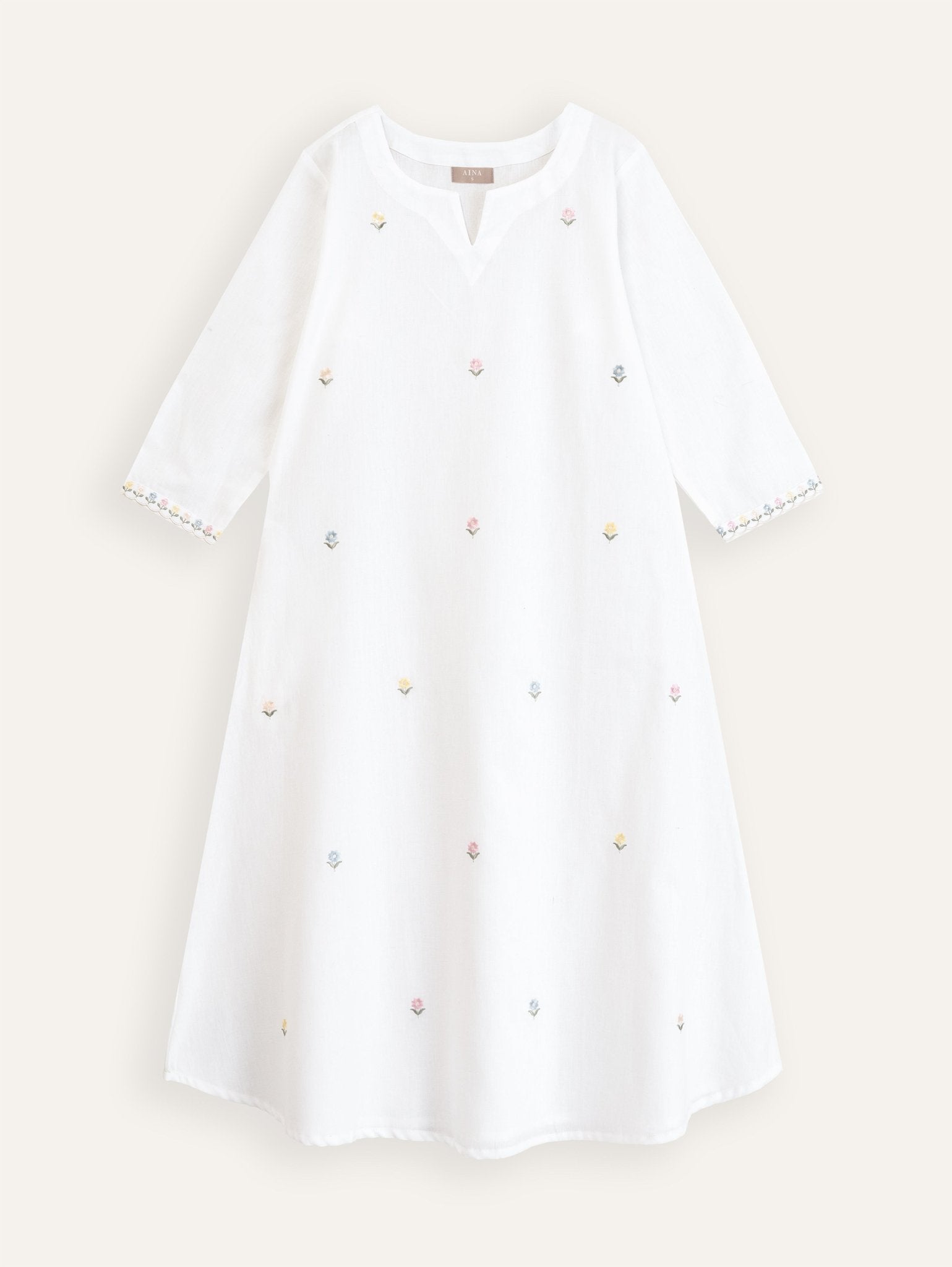 Anagha Cotton Flax Embroidered A - Line Kurta - AINA