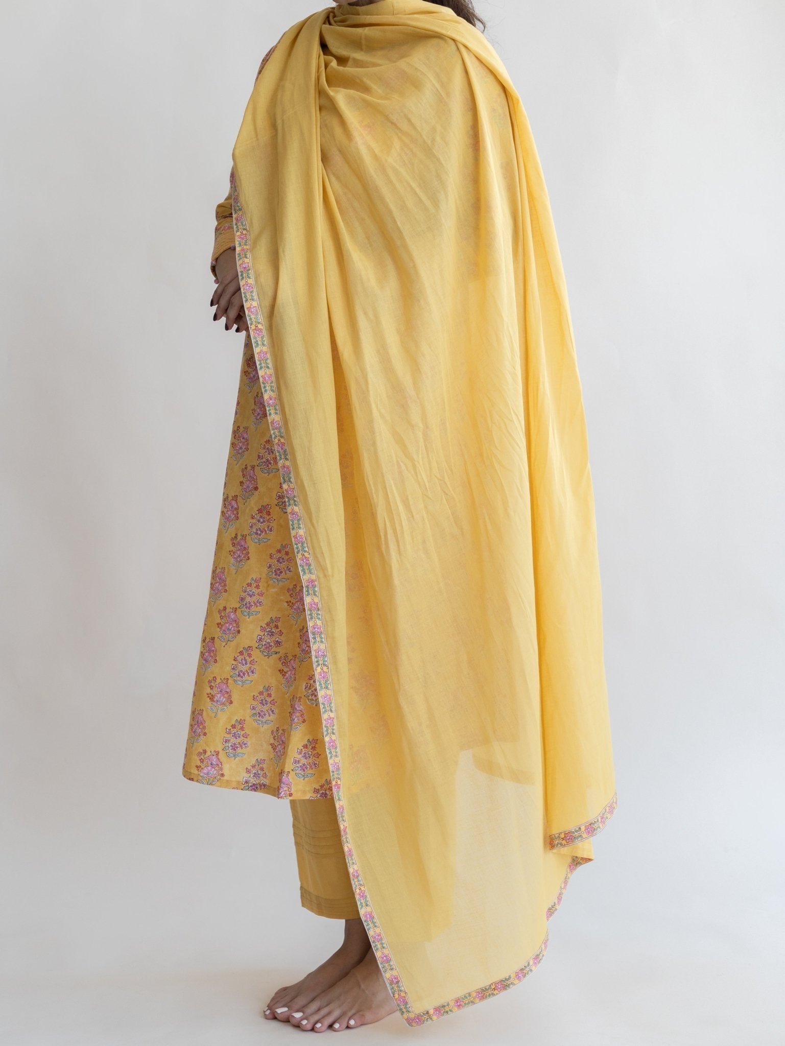 Anaya Cotton Block Printed A - Line Suit Set - AINA