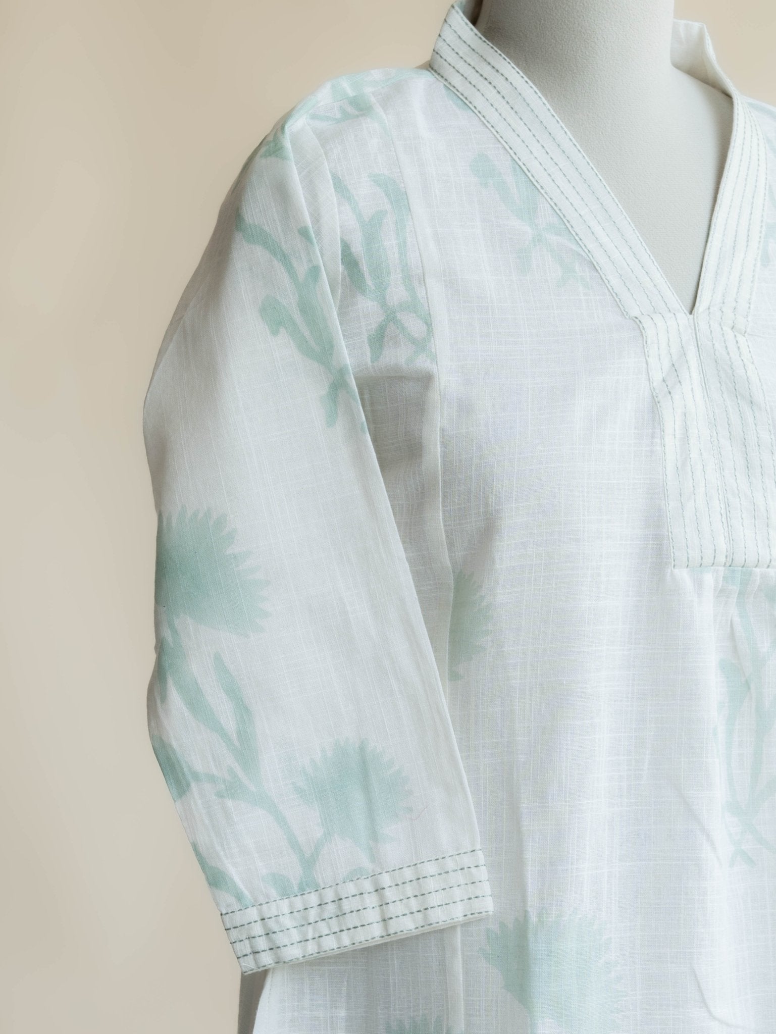 Aneya Cotton Slub Block Printed A - Line Kurta - AINA