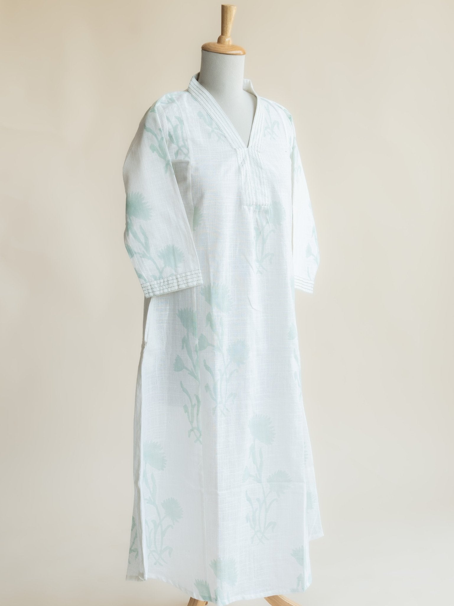 Aneya Cotton Slub Block Printed A - Line Kurta - AINA