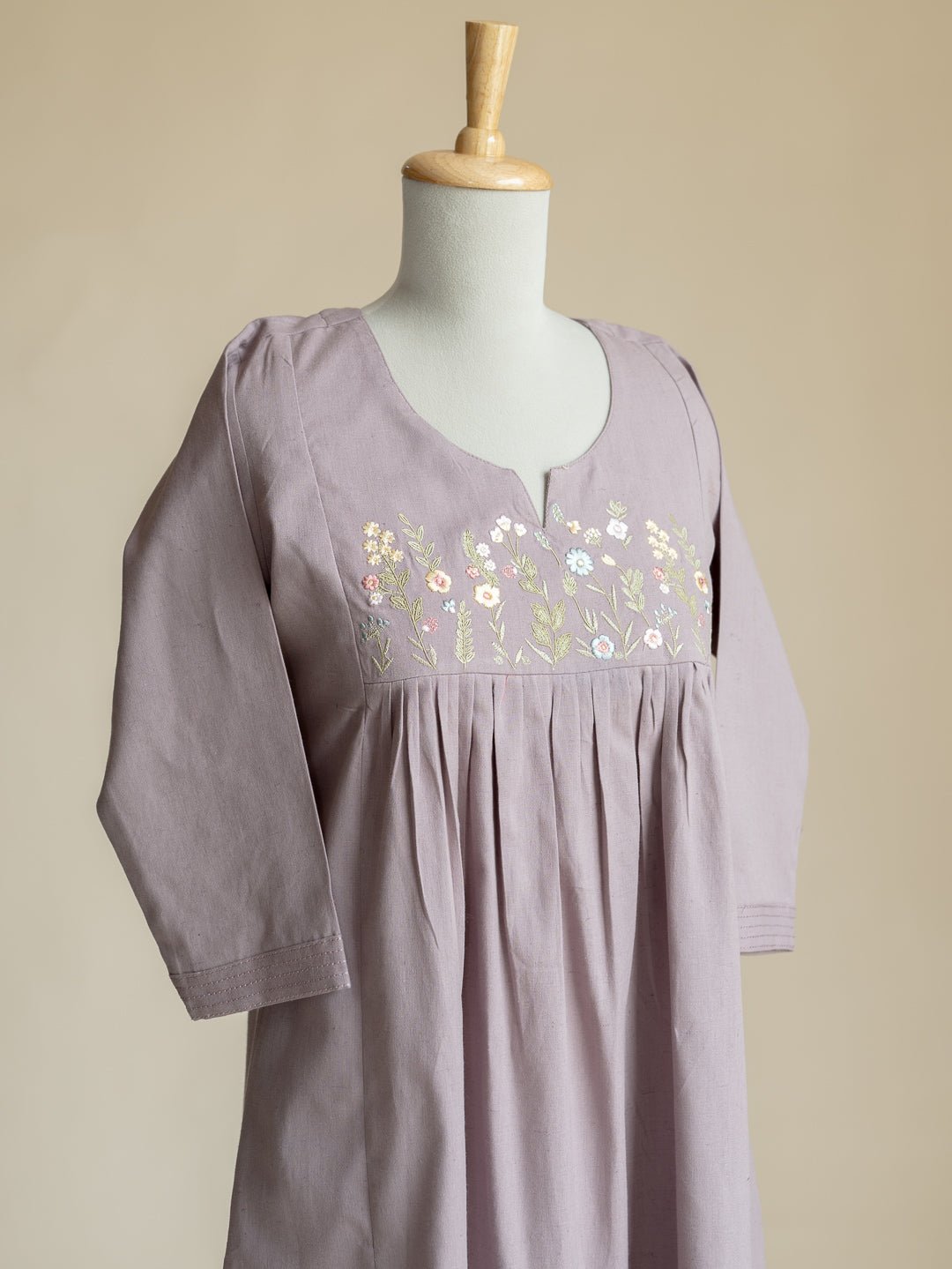 Aneyah Cotton Flax Embroidered A - Line Kurta - AINA