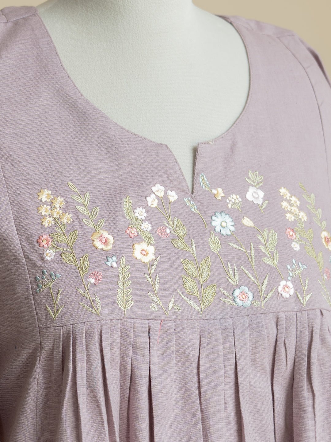 Aneyah Cotton Flax Embroidered A - Line Kurta - AINA