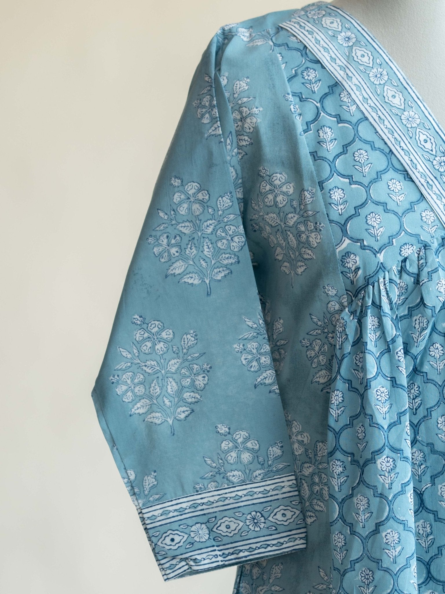 Anika Cotton Block Printed A Line Kurta - AINA