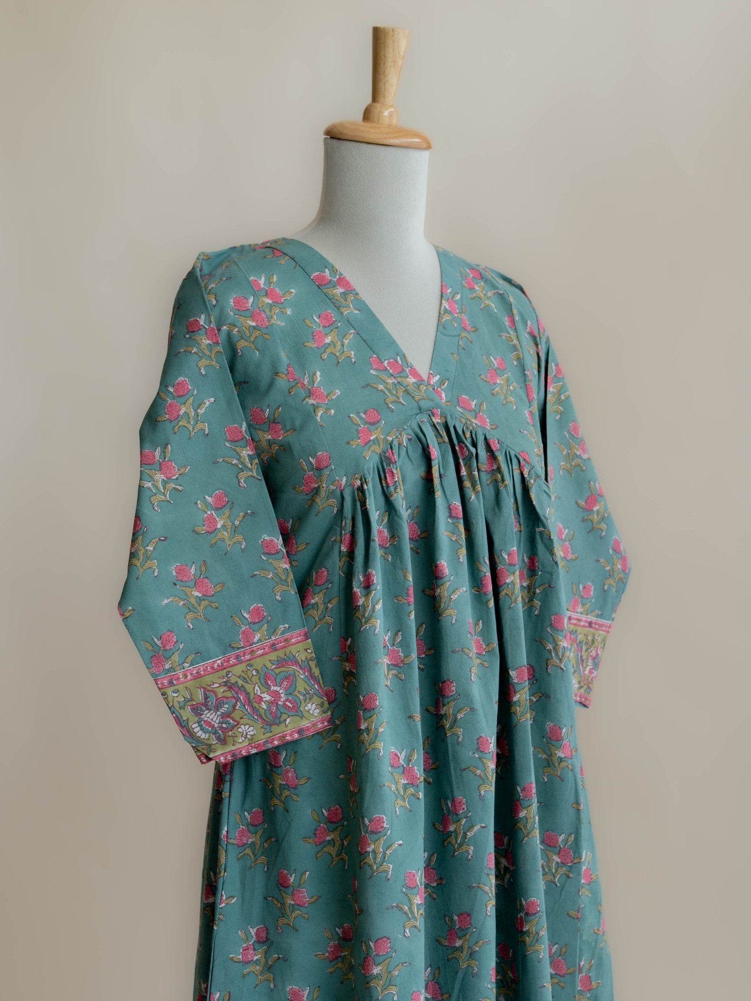 Anima Cotton Block Printed A - Line Kurta - AINA