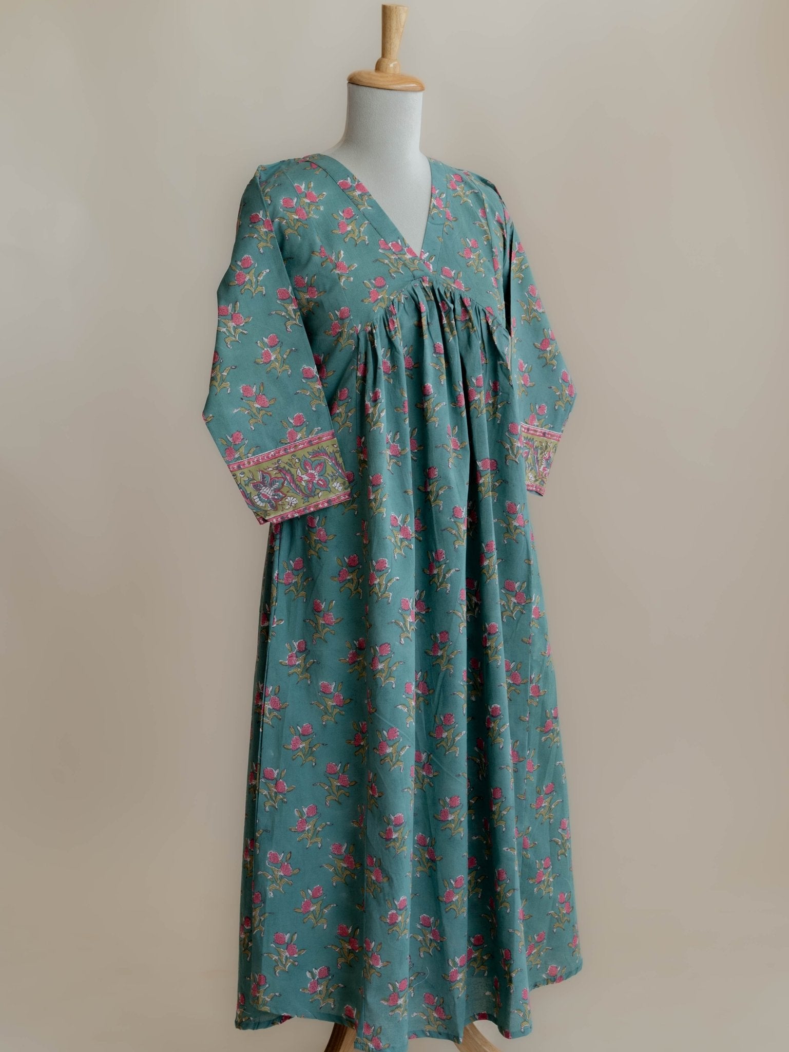 Anima Cotton Block Printed A - Line Kurta - AINA