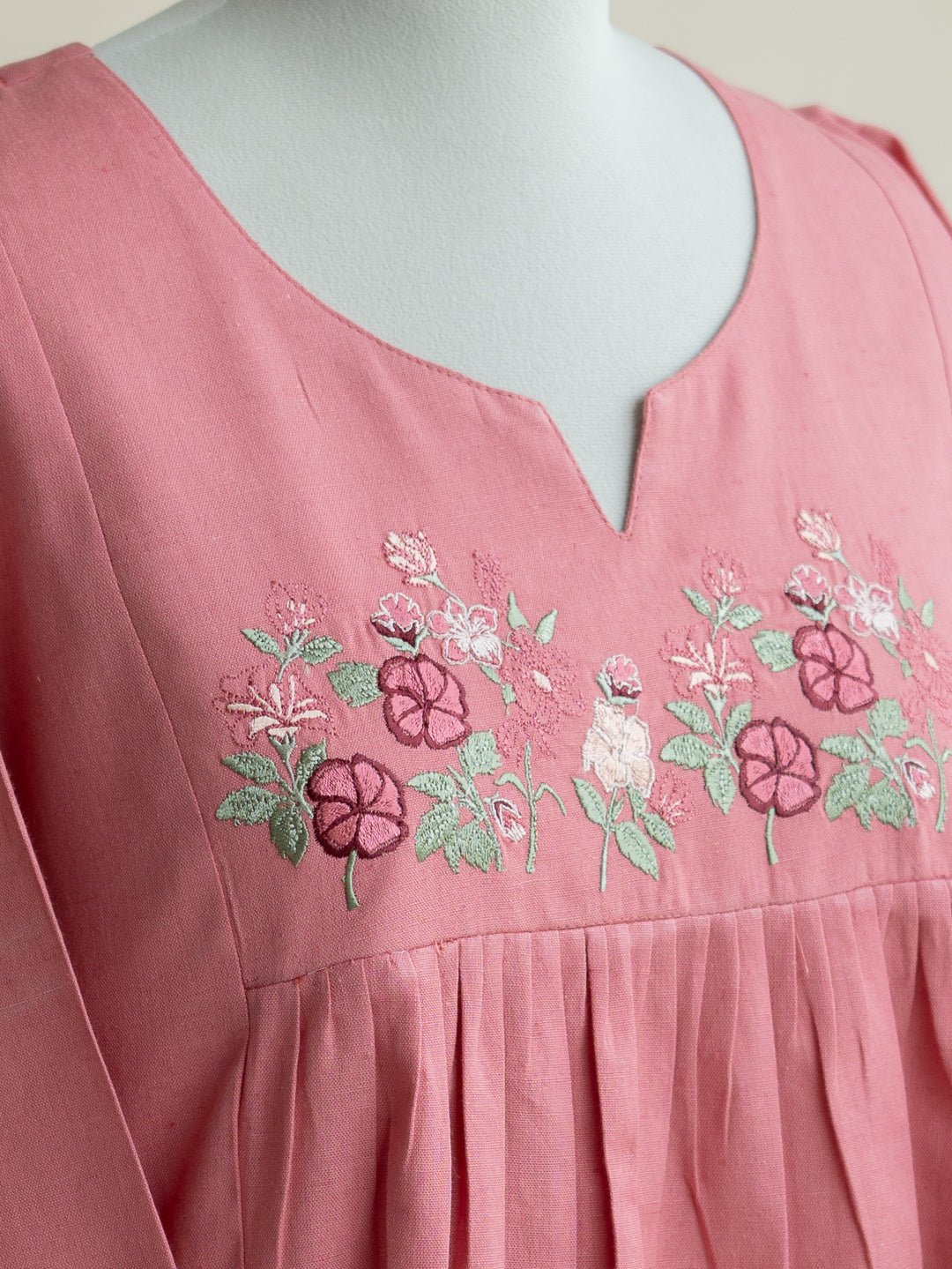 Anokhi Cotton Flax Embroidered A - Line Kurta - AINA