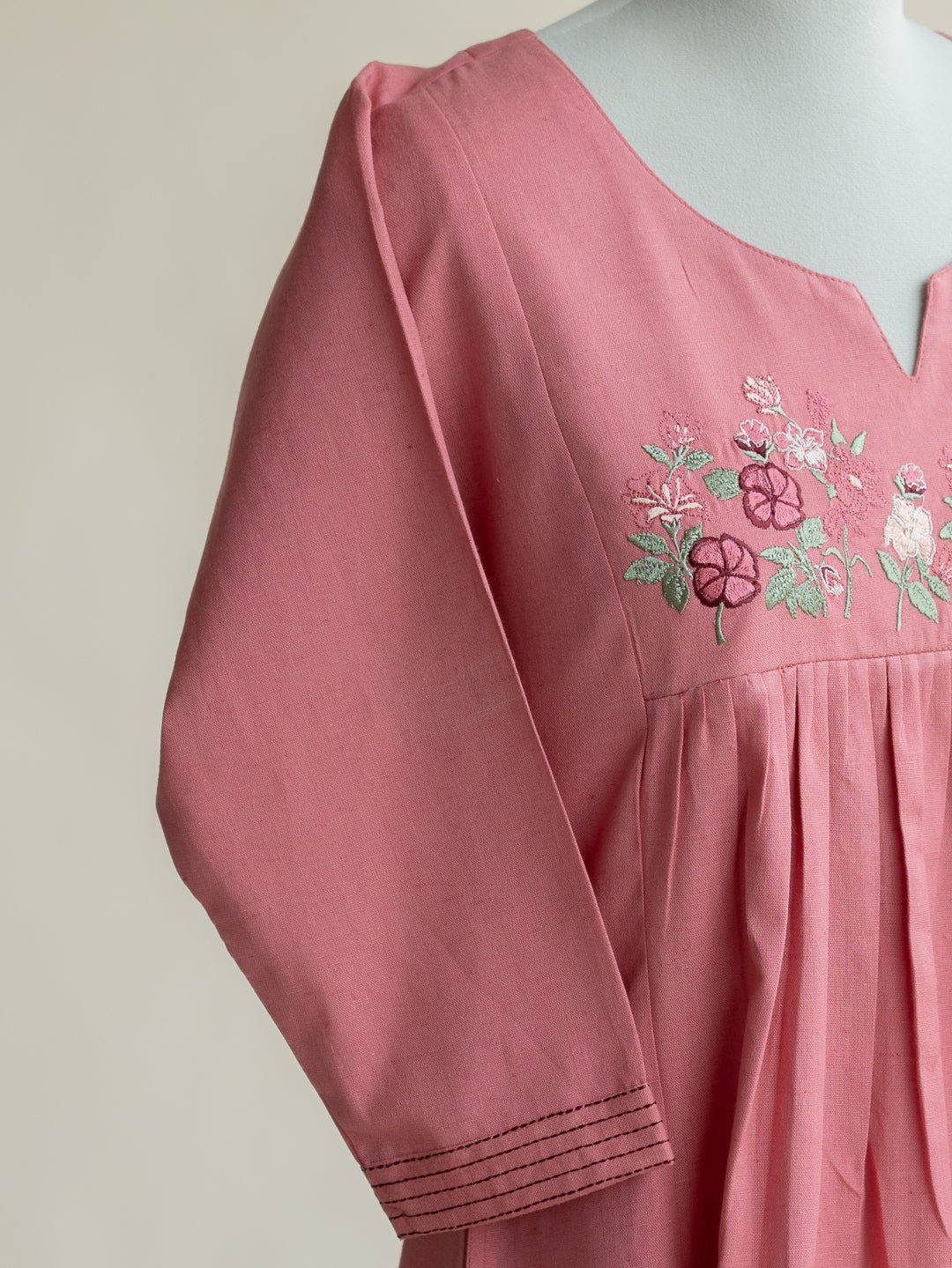 Anokhi Cotton Flax Embroidered A - Line Kurta - AINA