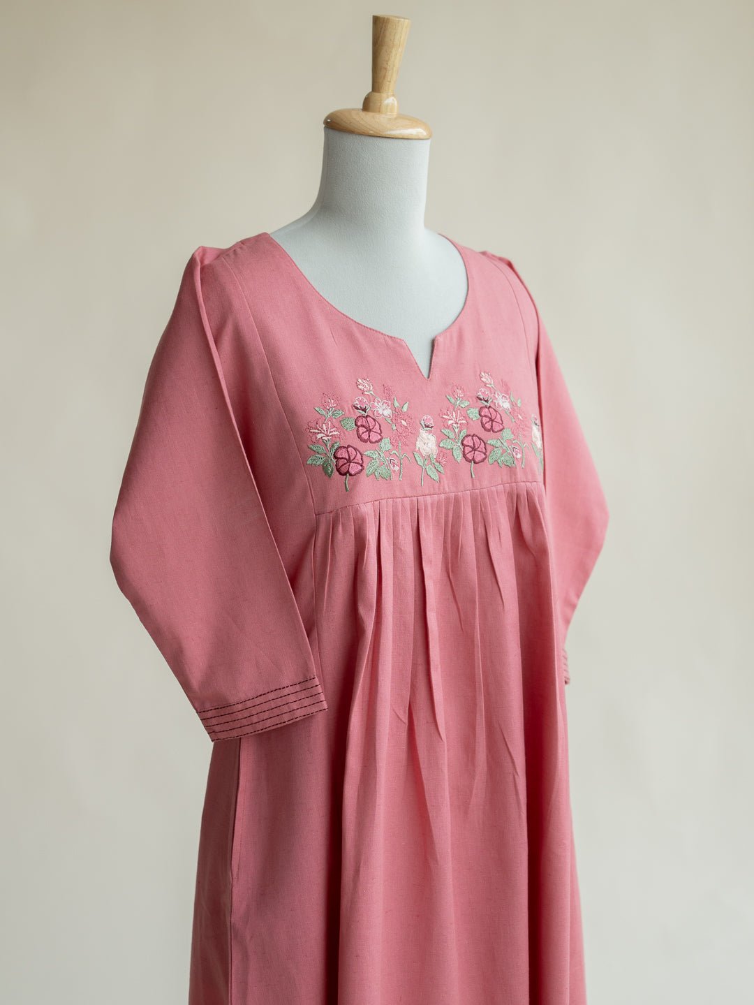 Anokhi Cotton Flax Embroidered A - Line Kurta - AINA