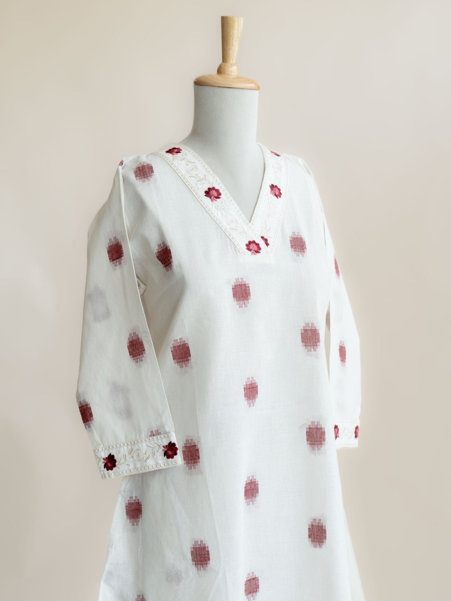 Anshuma Cotton Handloom Embroidered A - Line Kurta - AINA