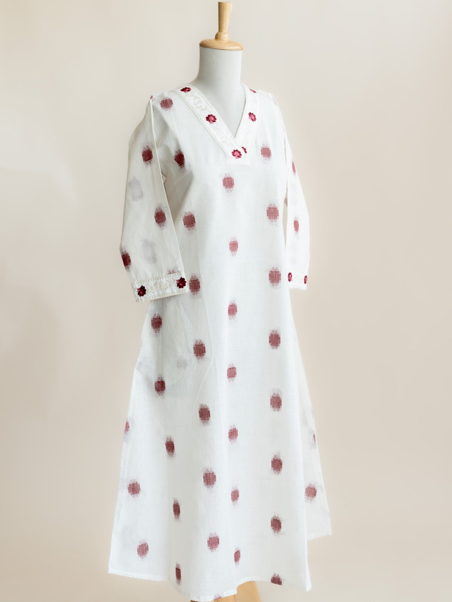 Anshuma Cotton Handloom Embroidered A - Line Kurta - AINA