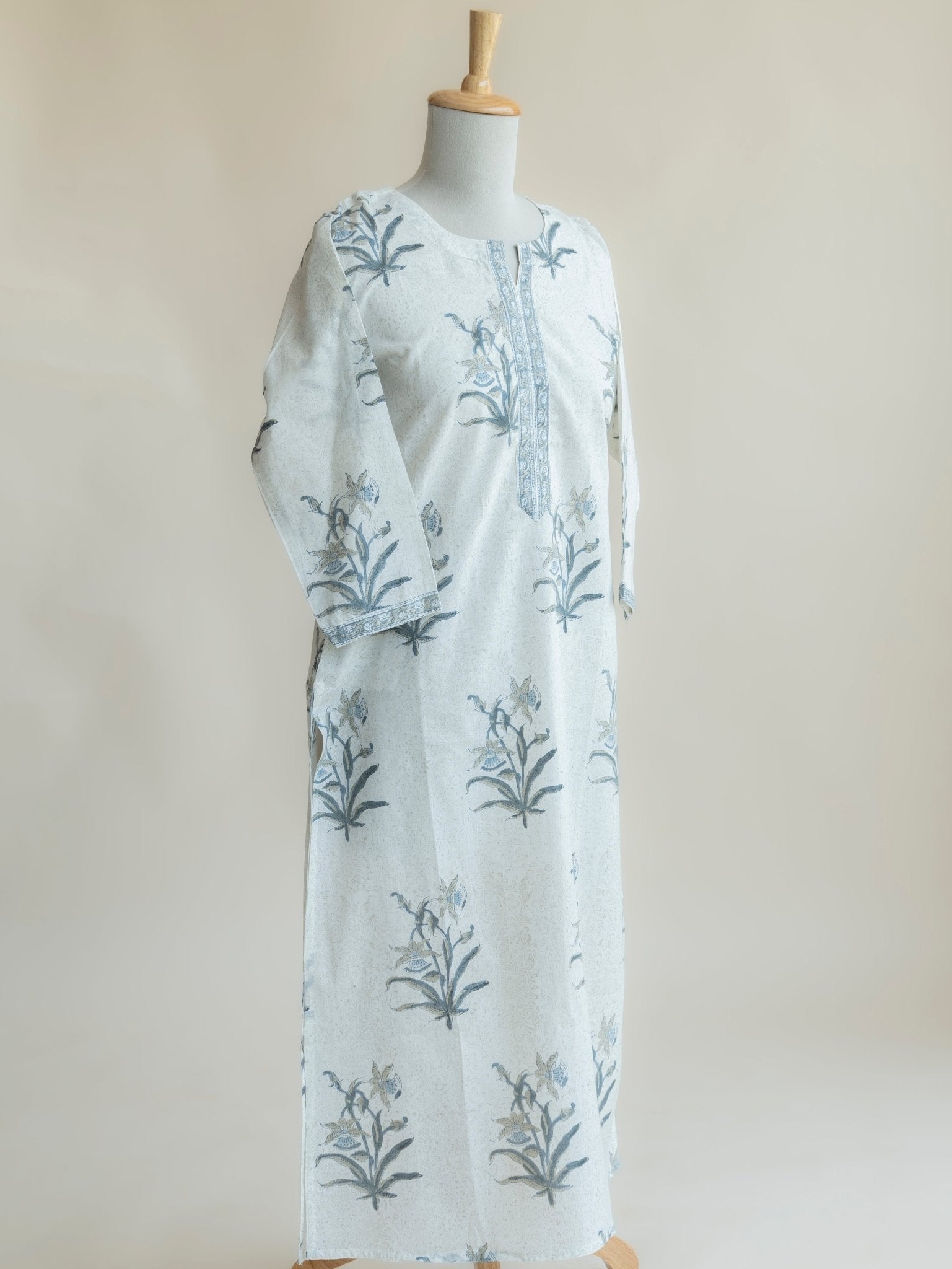 Anu Cotton Block Printed Straight Kurta - AINA