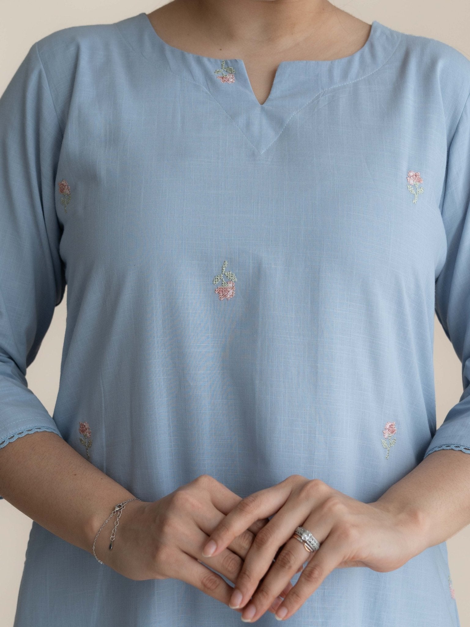 Anulya Cotton Embroidered A-Line Suit Set - AINA