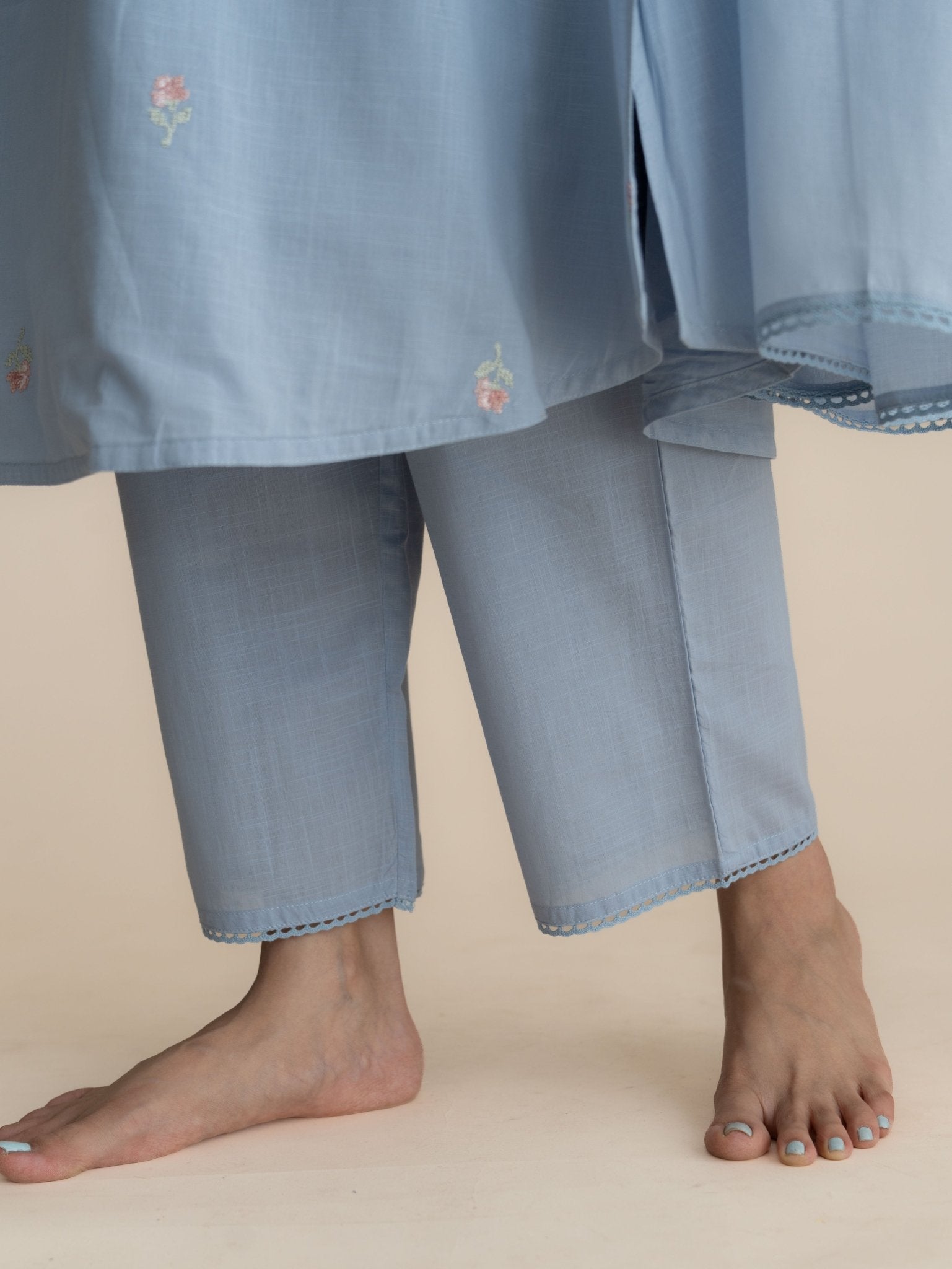 Anulya Cotton Embroidered A-Line Suit Set - AINA