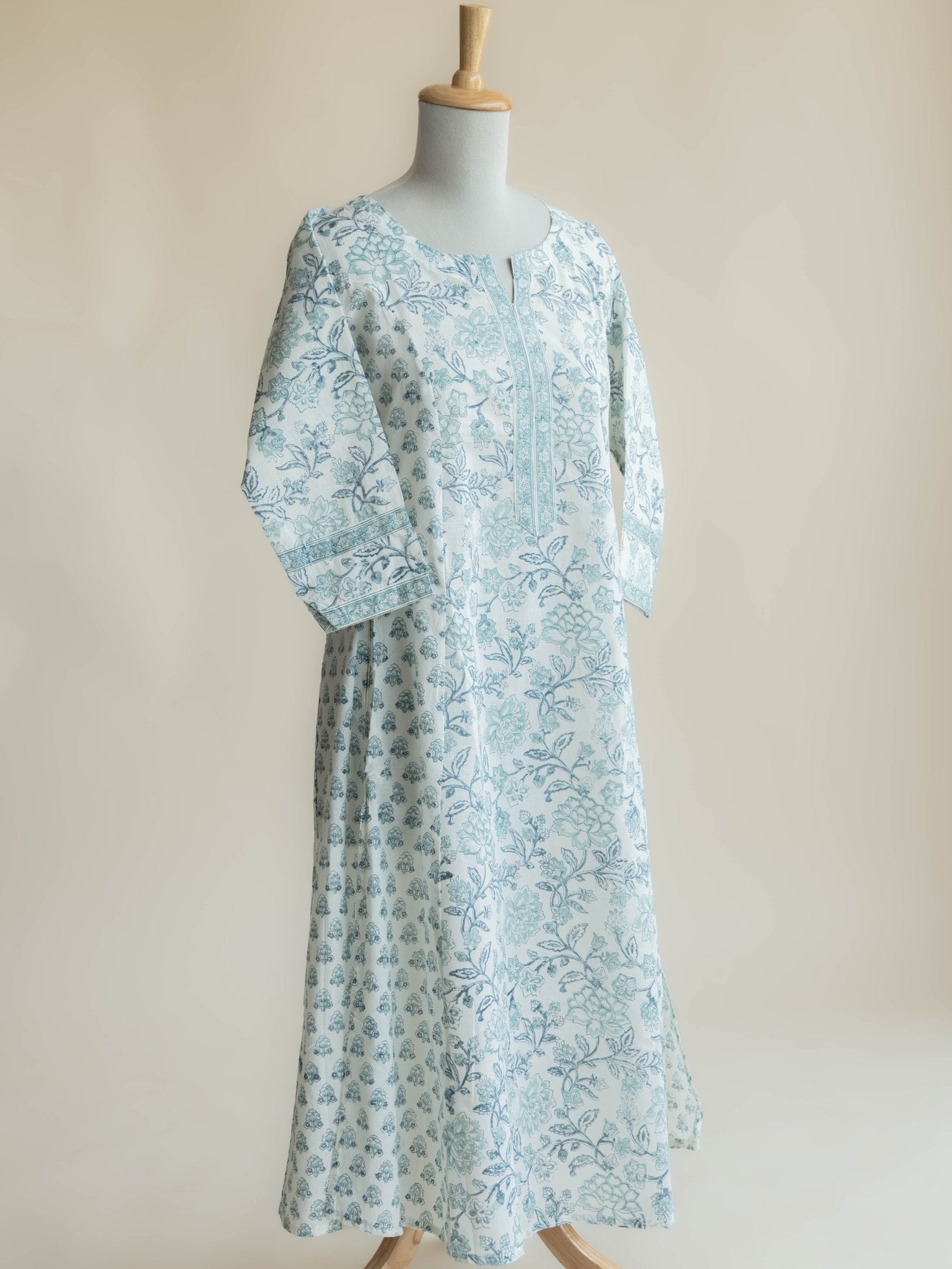 Anusha Cotton Block Printed A - Line Kurta - AINA