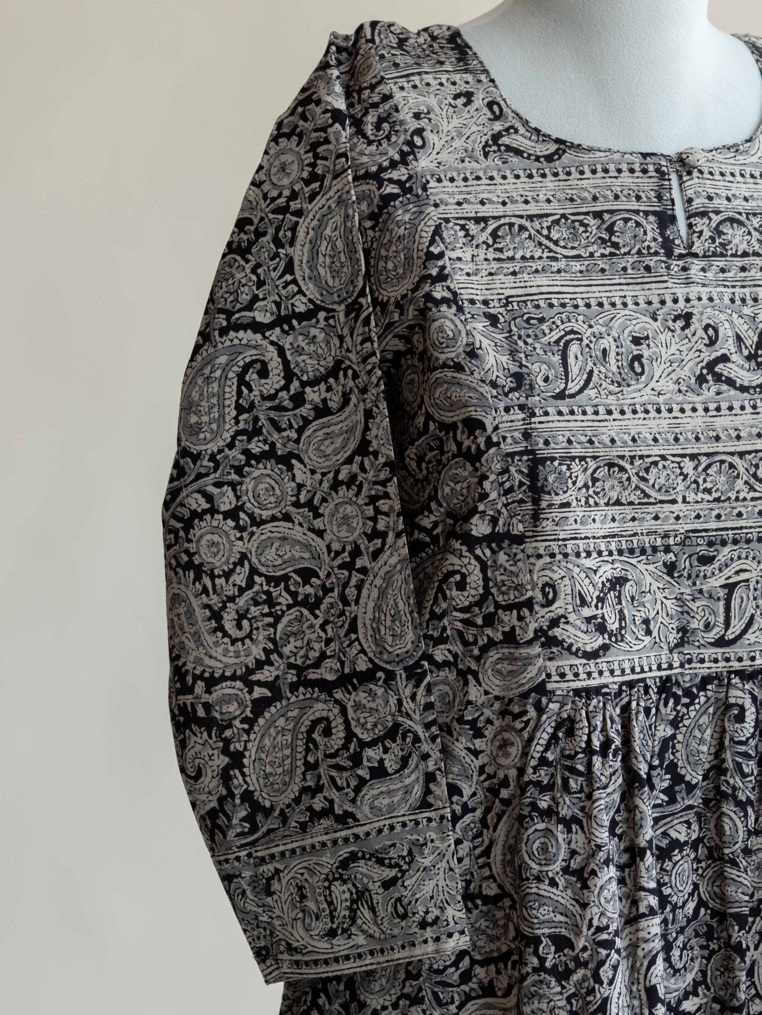 Anvika Cotton Kalamkari Block Printed A - Line Kurta - AINA