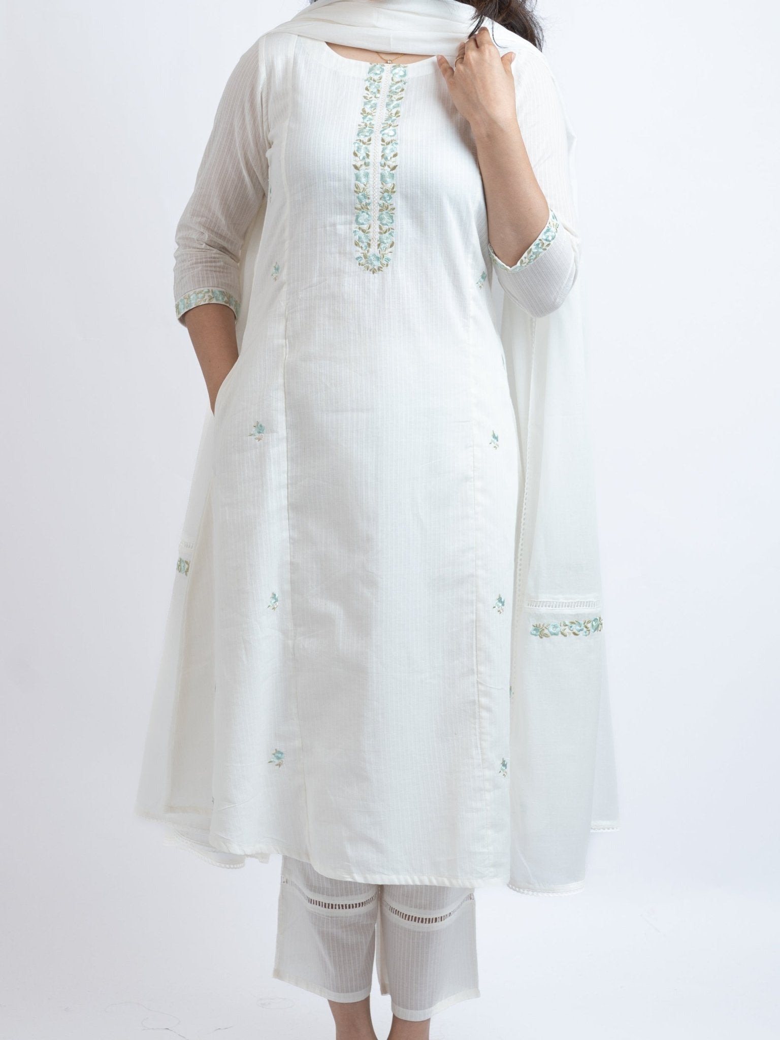 Apoorva Cotton Embroidered A - Line Suit Set - AINA