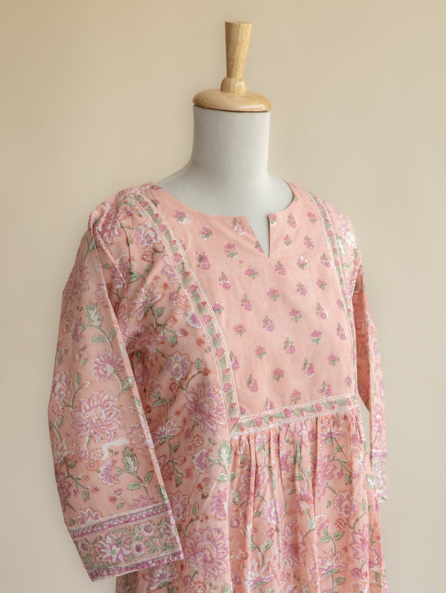 Aradhya Cotton Block Printed A - Line Kurta - AINA