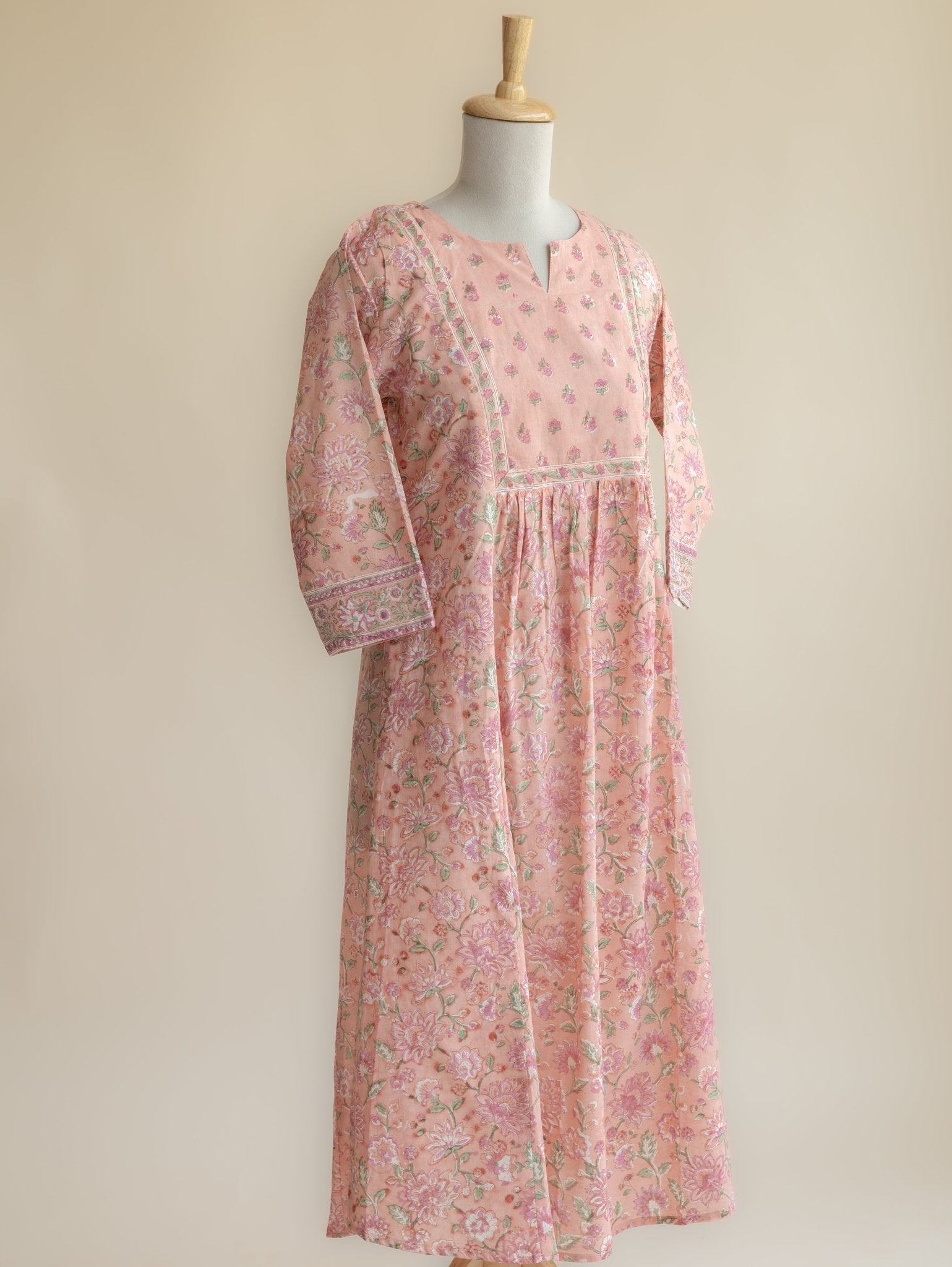 Aradhya Cotton Block Printed A - Line Kurta - AINA