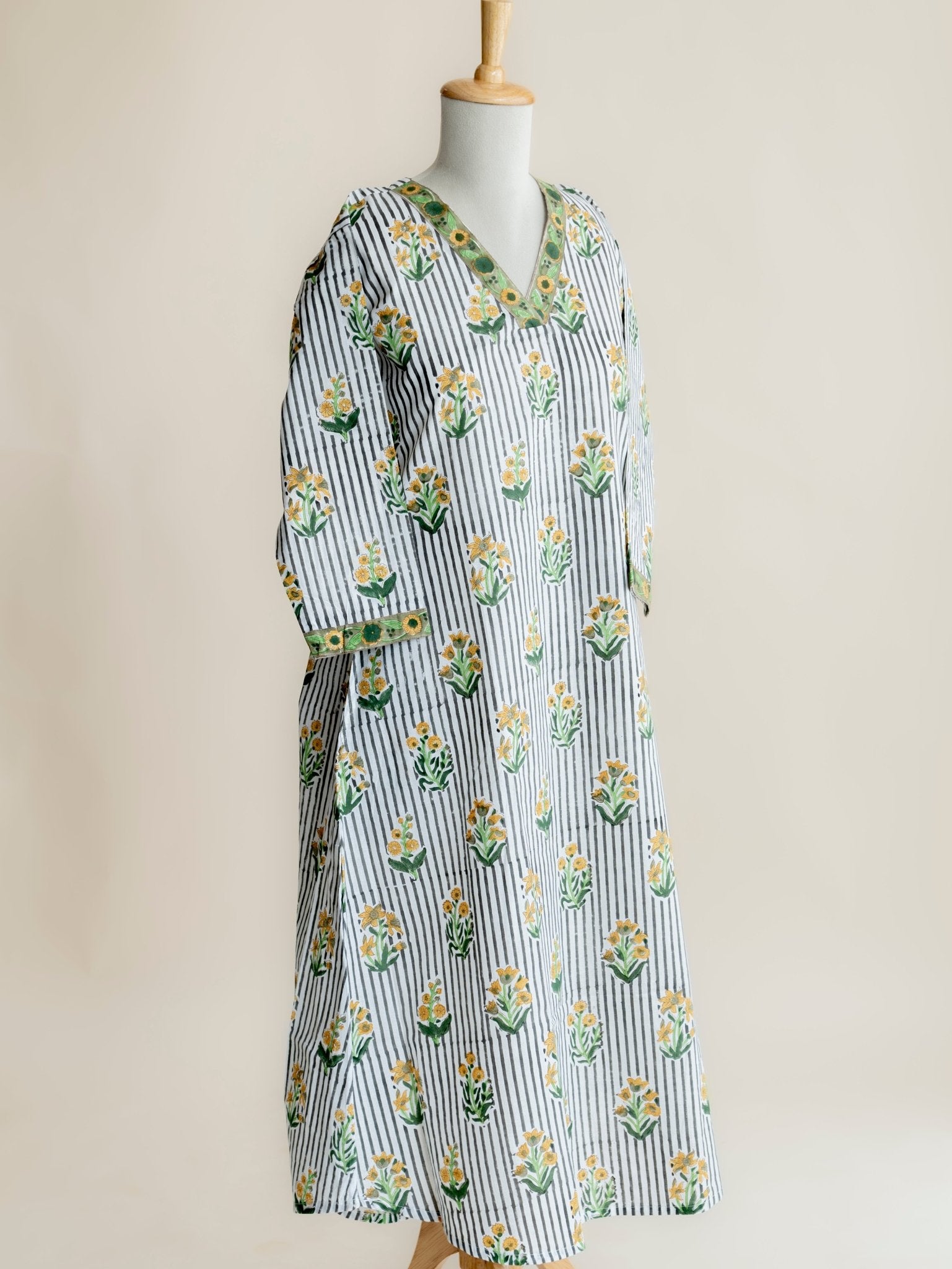 Aranya Cotton Block Printed A - Line Kurta - AINA
