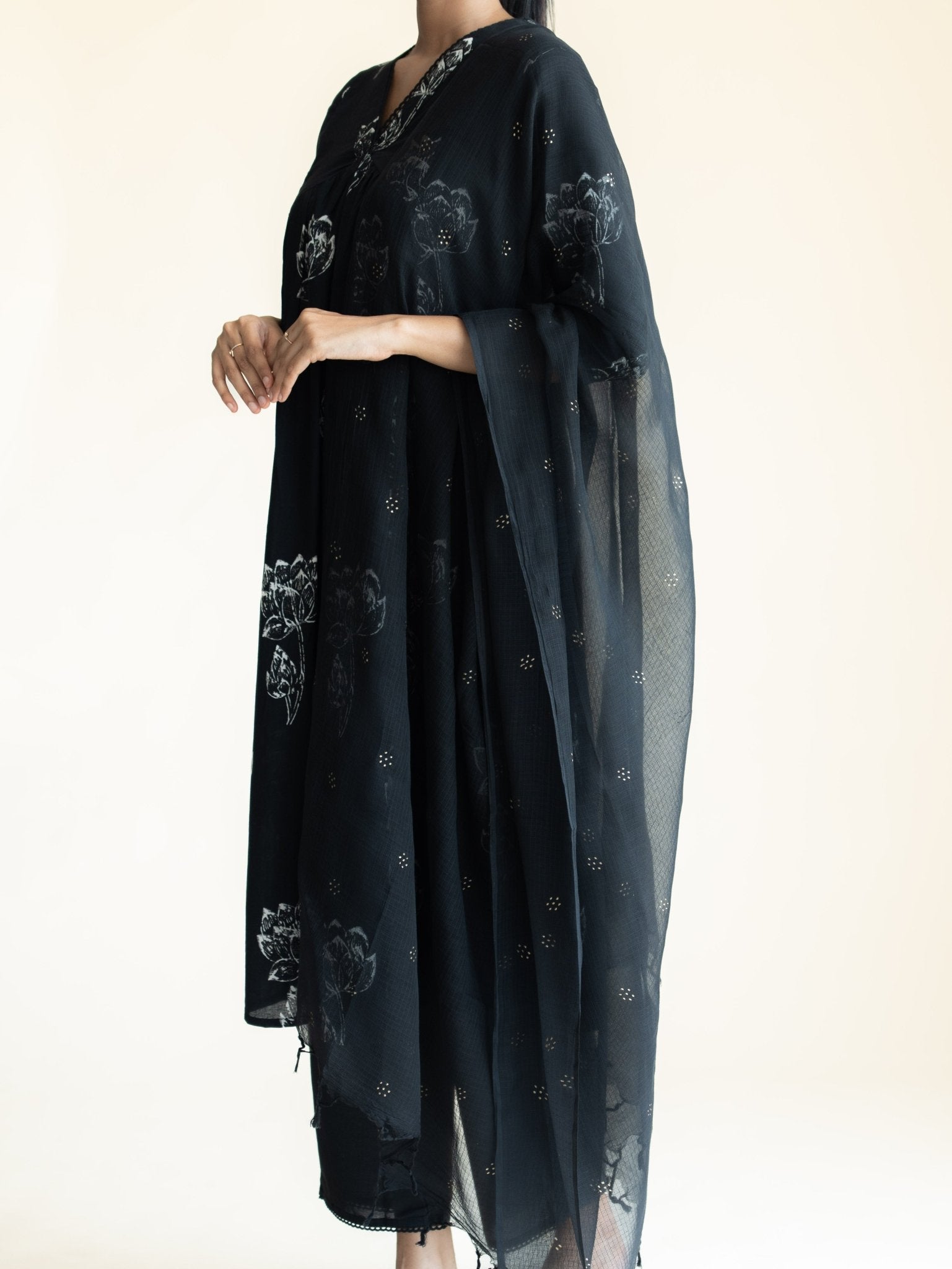 Arhana Cotton Block Printed A - Line Suit Set - AINA