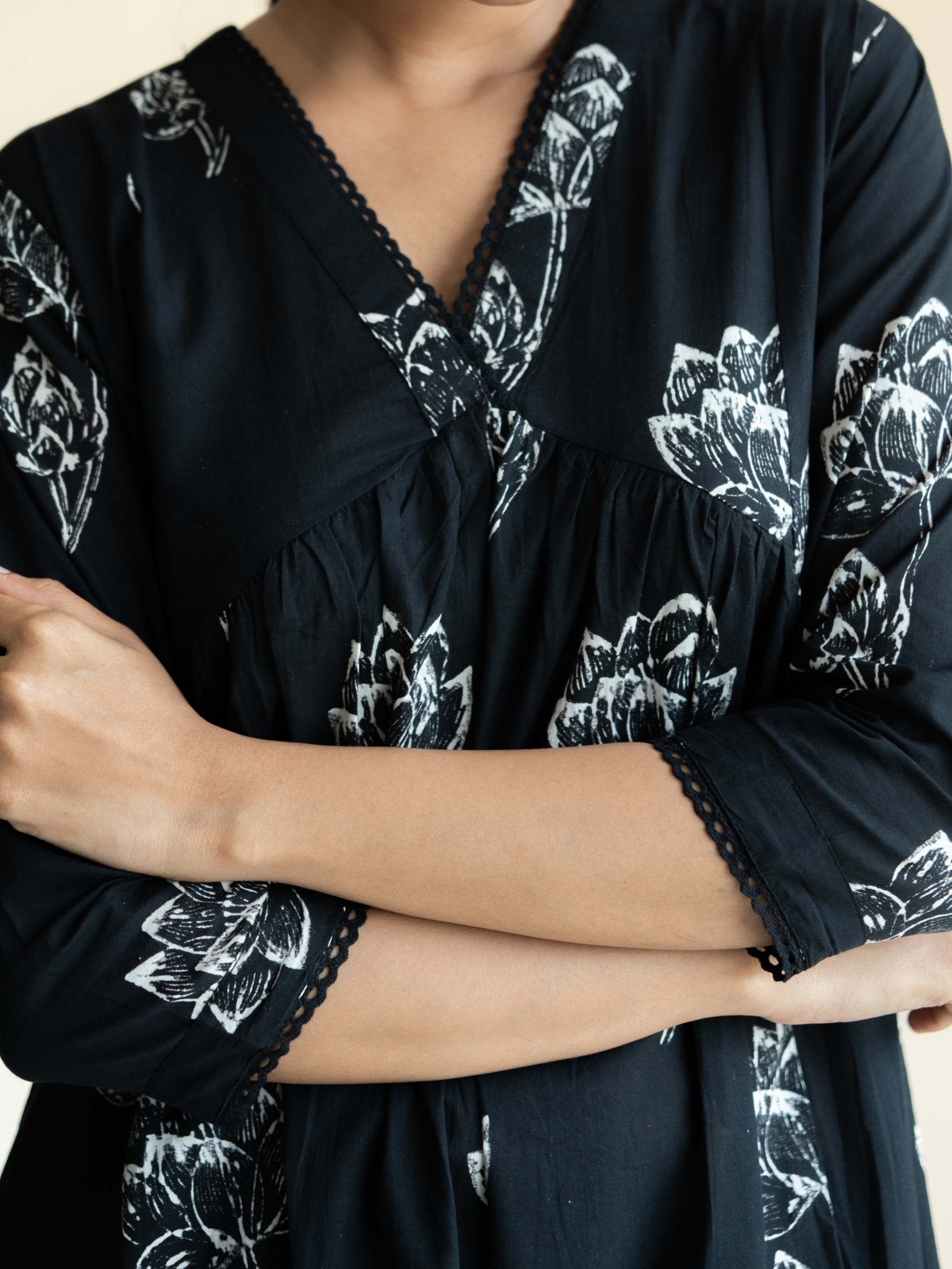 Arhana Cotton Block Printed A - Line Suit Set - AINA