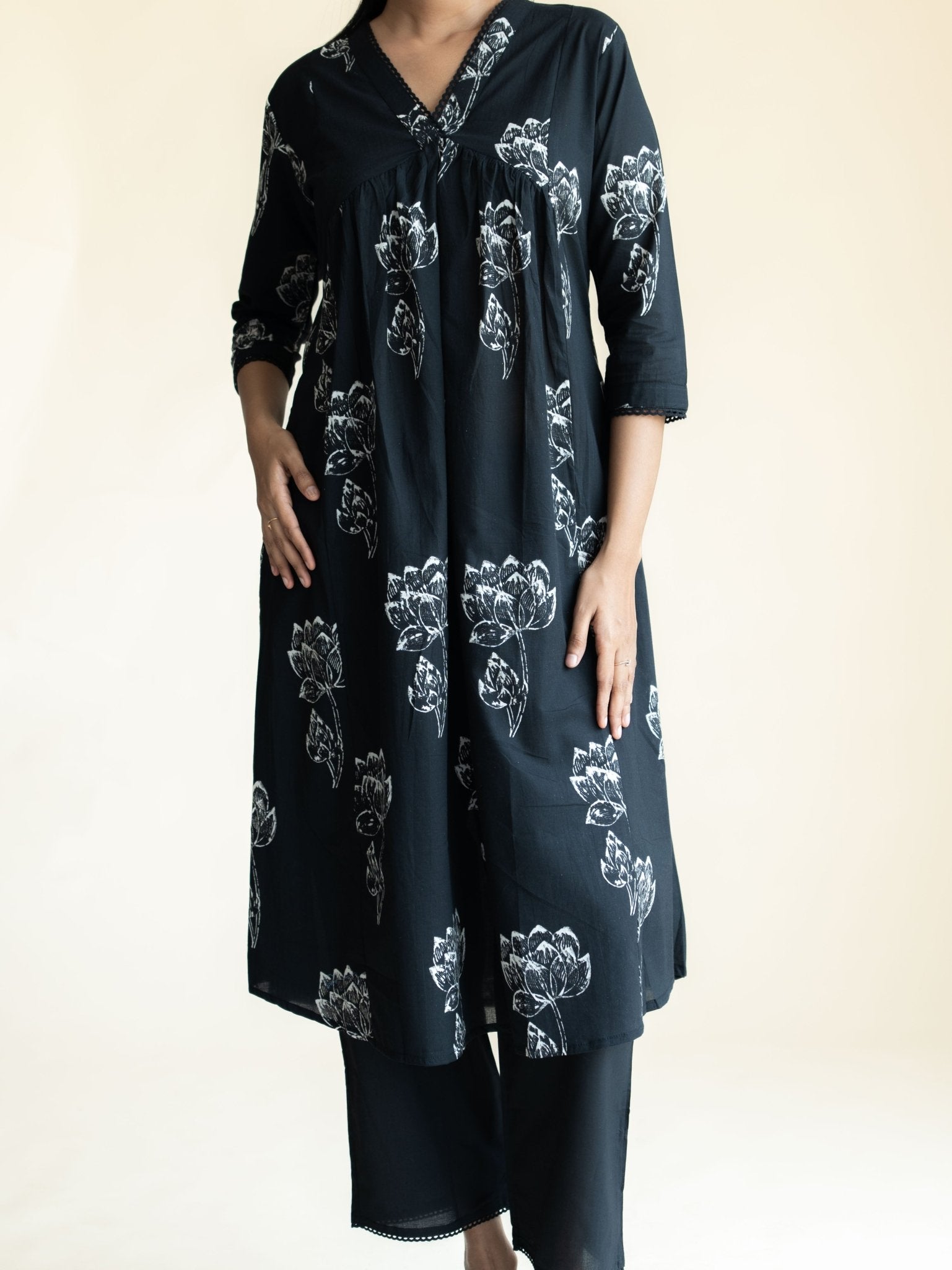 Arhana Cotton Block Printed A - Line Suit Set - AINA
